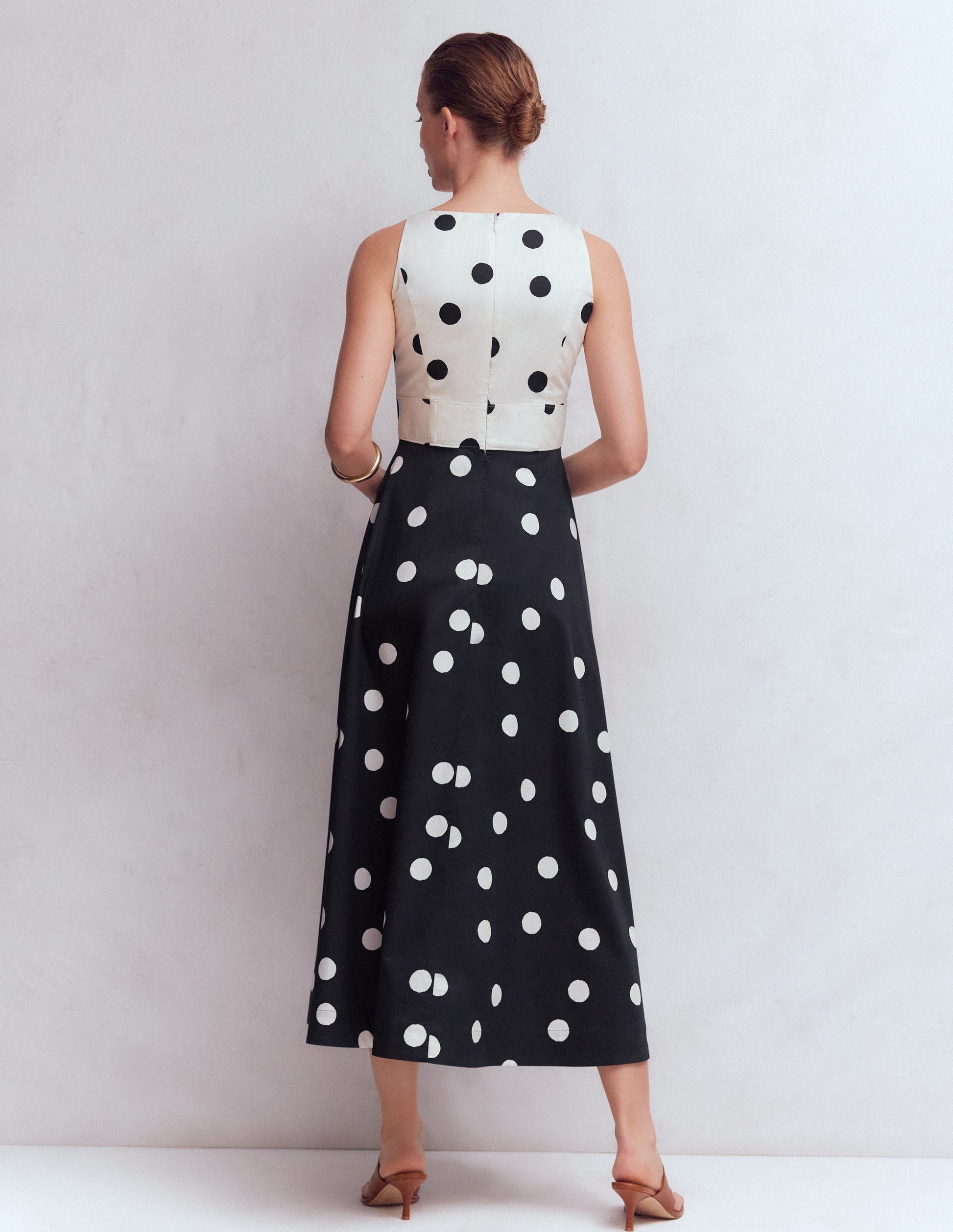 Silvia Maxikleid mit Korsettstäbchen am Oberteil-Französisches Marineblau Gemalt Spaced Dot-3