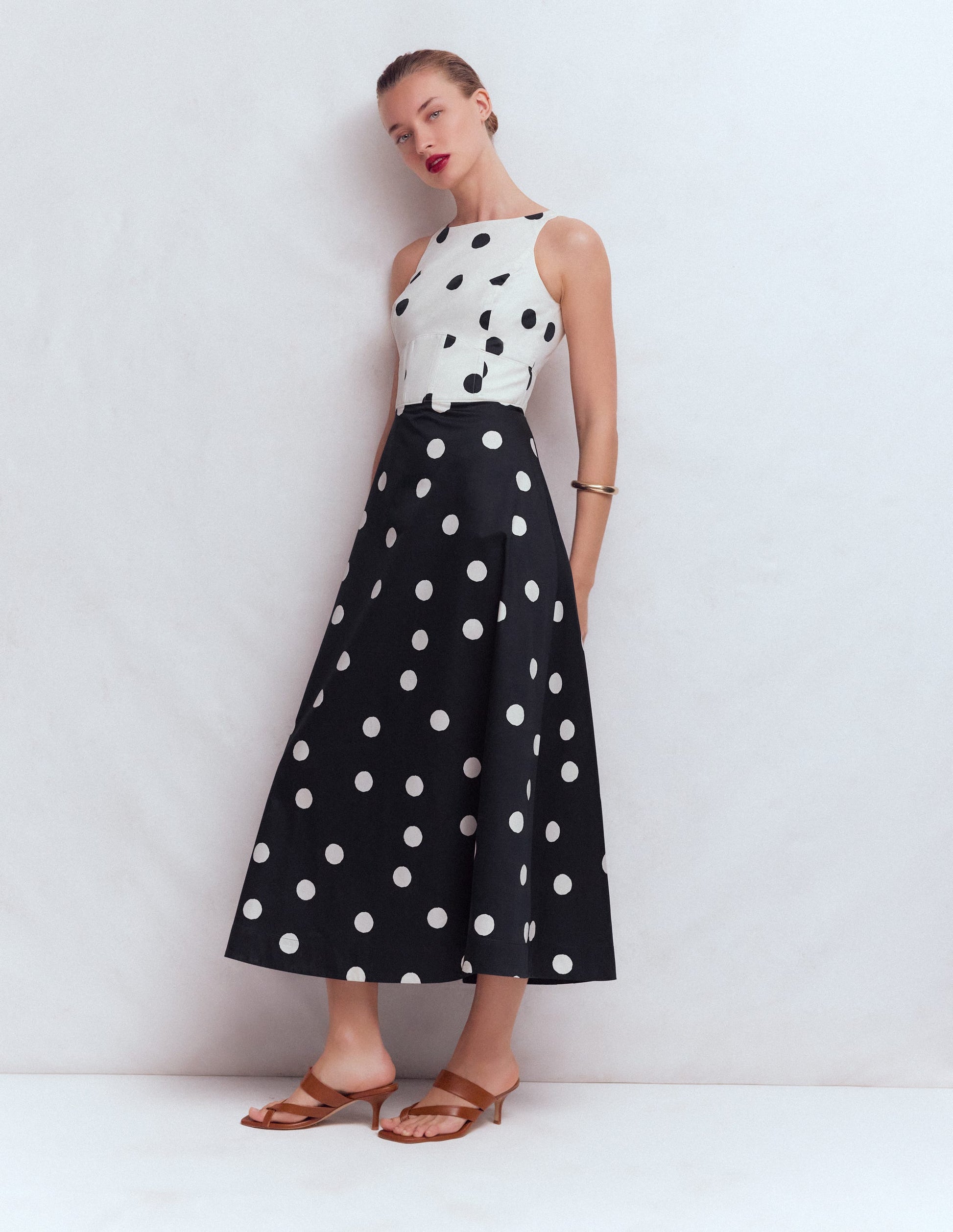 Silvia Maxikleid mit Korsettstäbchen am Oberteil-Französisches Marineblau Gemalt Spaced Dot-4