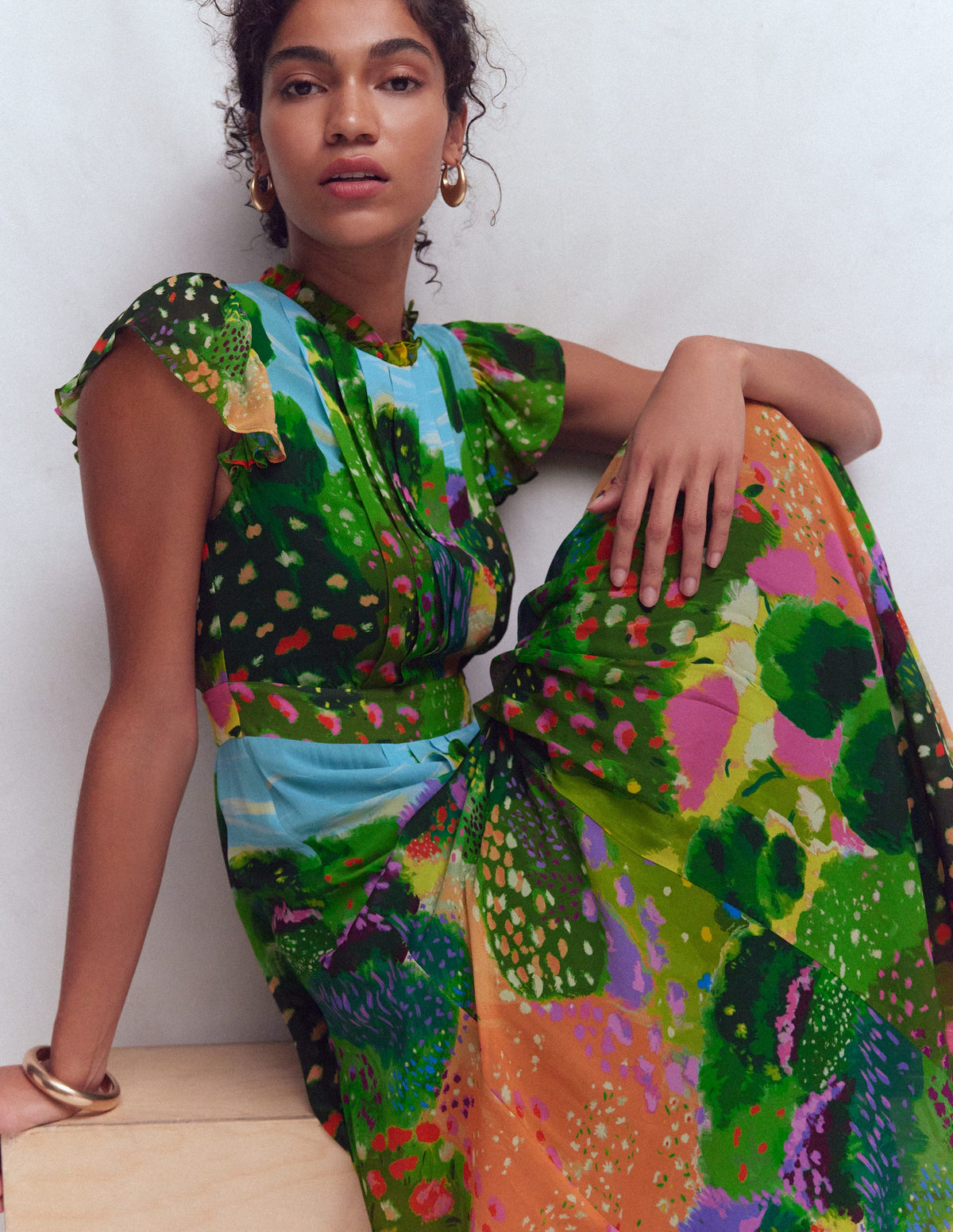 Plissiertes Maxikleid mit Rüschen-Bunt, Gartenpfad-1