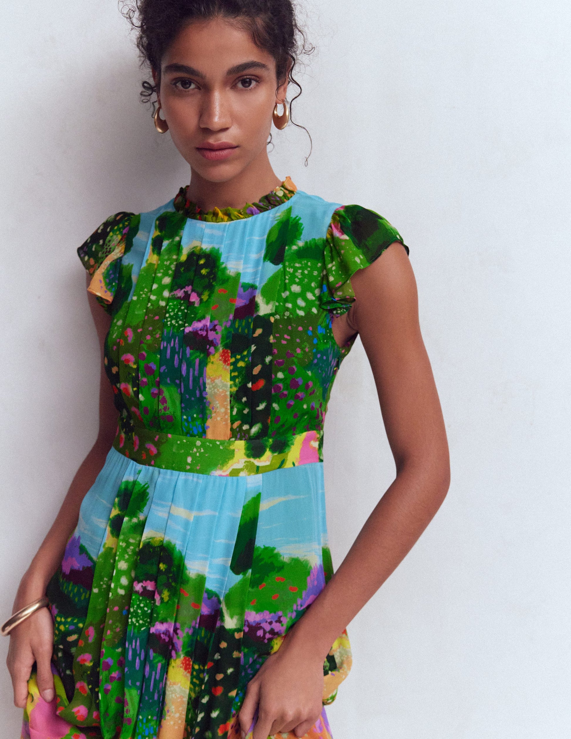 Plissiertes Maxikleid mit Rüschen-Bunt, Gartenpfad-2