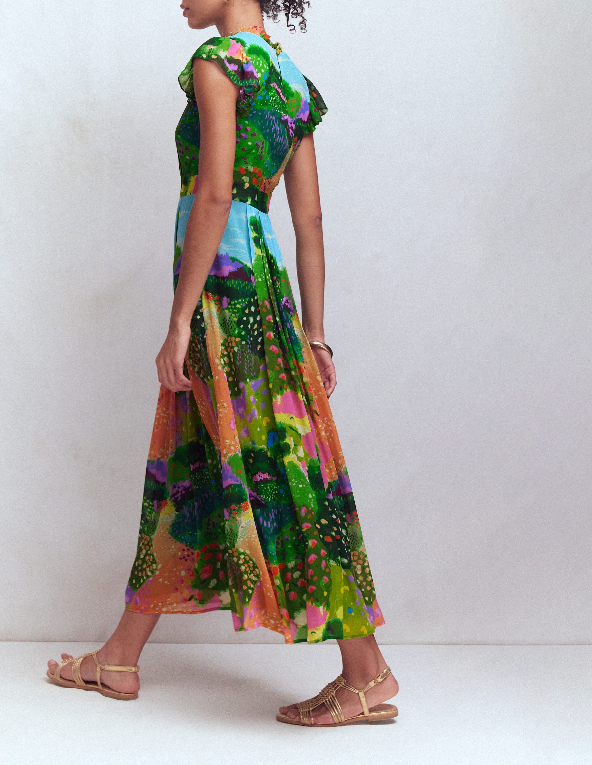 Plissiertes Maxikleid mit Rüschen-Bunt, Gartenpfad - Image 3