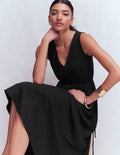 Mia Jersey-Midikleid mit V-Ausschnitt-Schwarz
