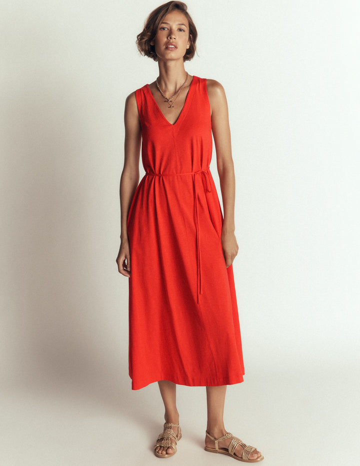 Mia Jersey-Midikleid mit V-Ausschnitt-Knallrot