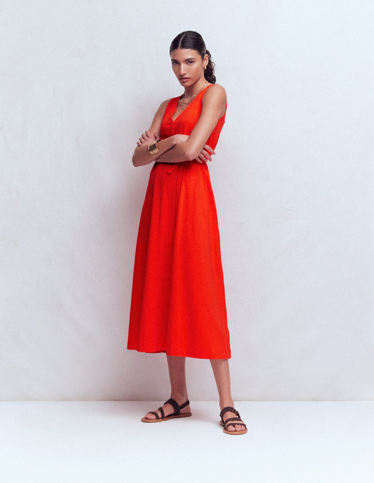 Mia Jersey-Midikleid mit V-Ausschnitt-Knallrot - Image 5