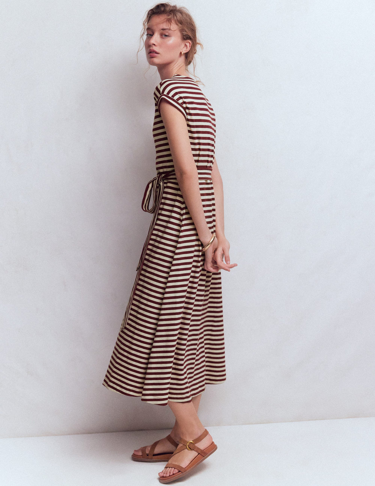 Eve Jersey Midi Dress-Deep Wisteria, Ivory Stripe - Image 3