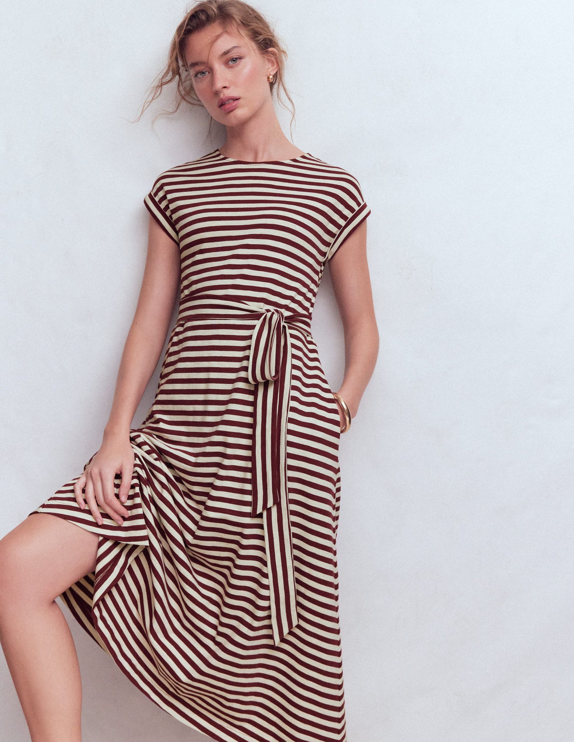 Eve Jersey Midi Dress-Deep Wisteria, Ivory Stripe-5