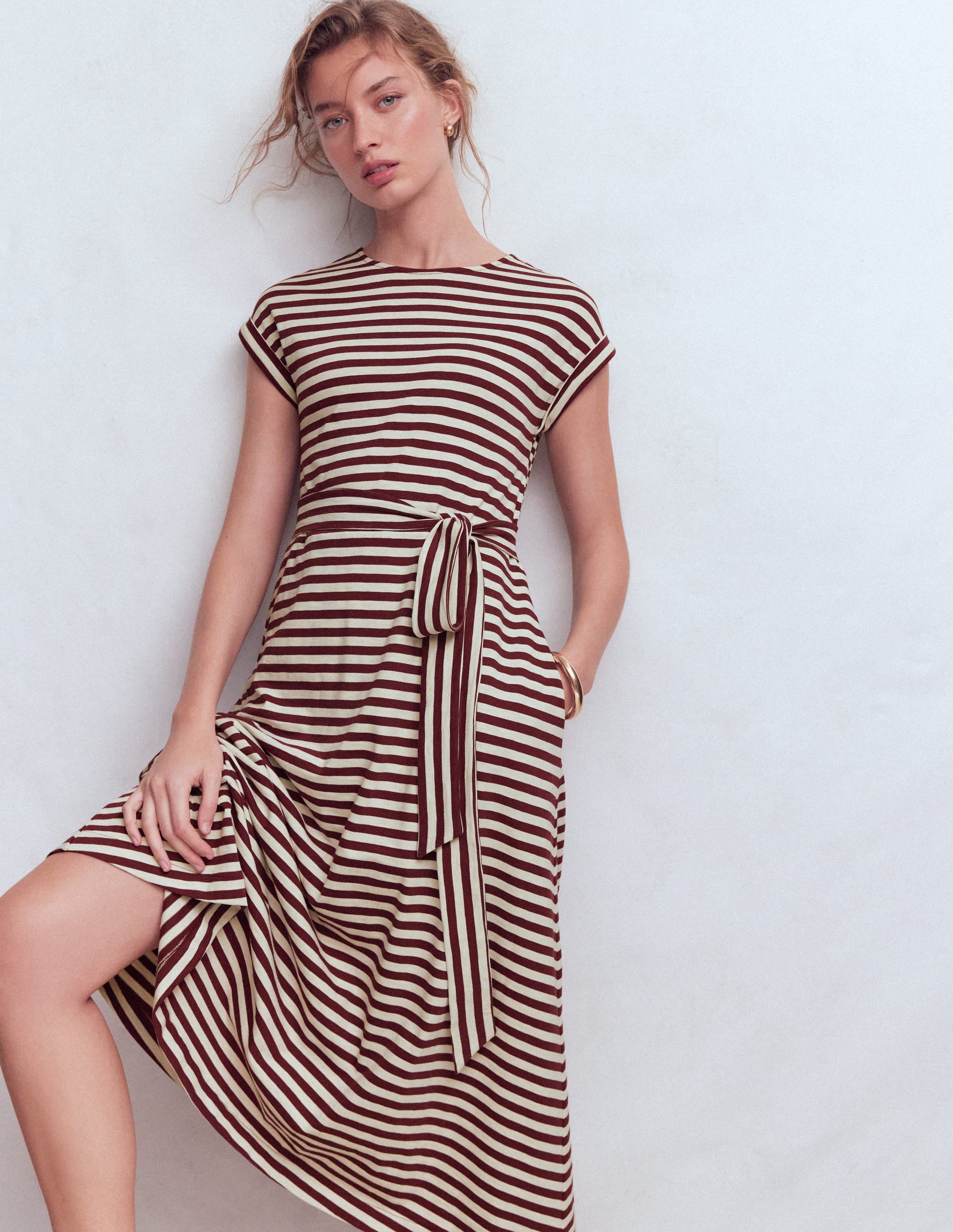 Eve Jersey Midi Dress-Deep Wisteria, Ivory Stripe - Image 5