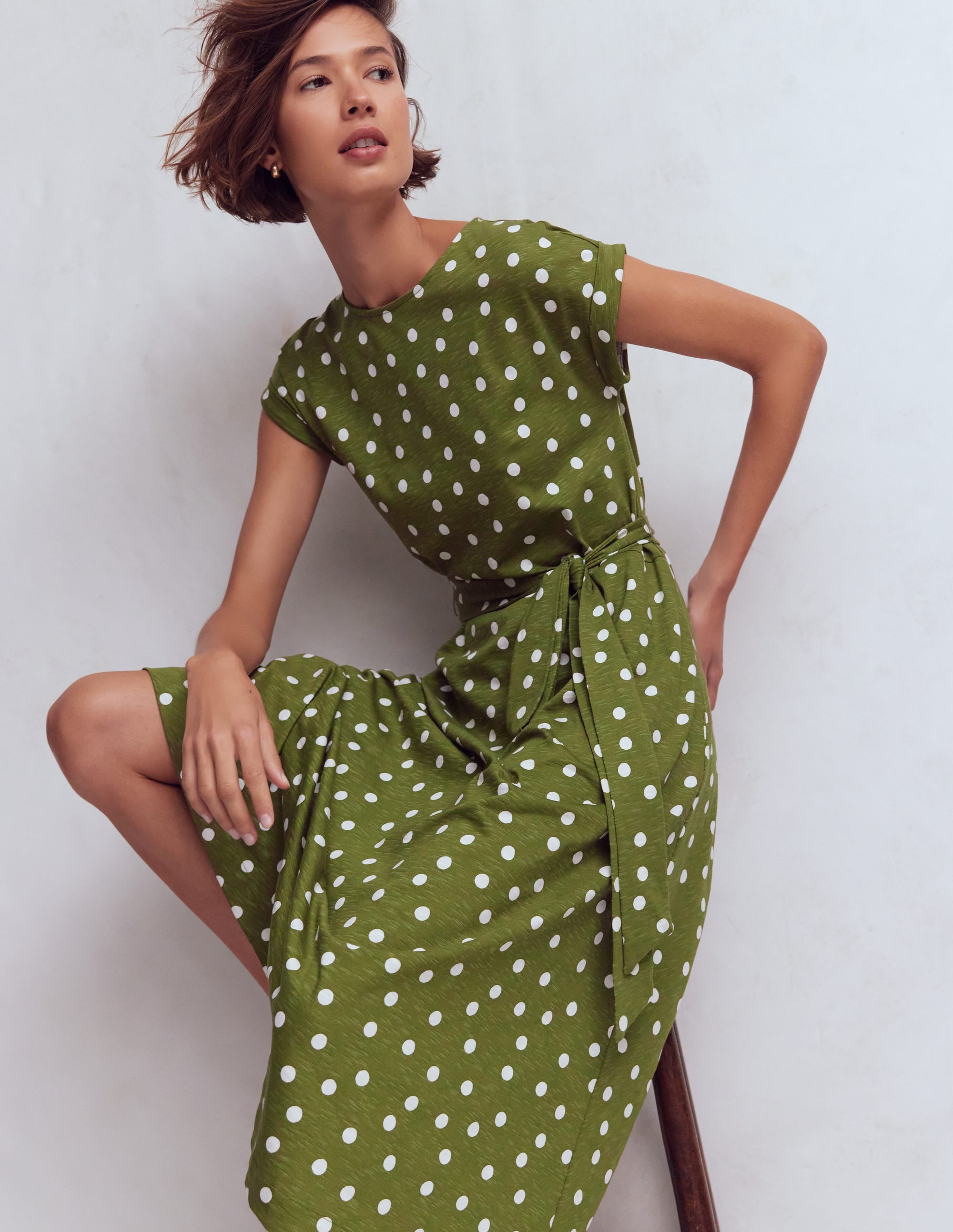 Eve Jersey-Midikleid-Olivgrün, Gemalte Tupfen - Image 1
