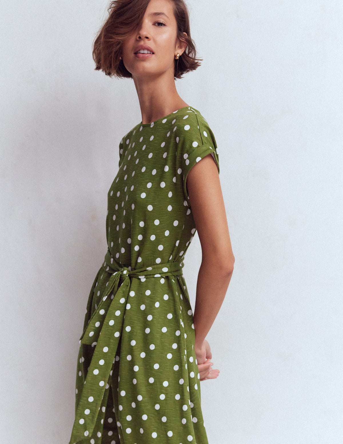 Eve Jersey-Midikleid-Olivgrün, Gemalte Tupfen - Image 2