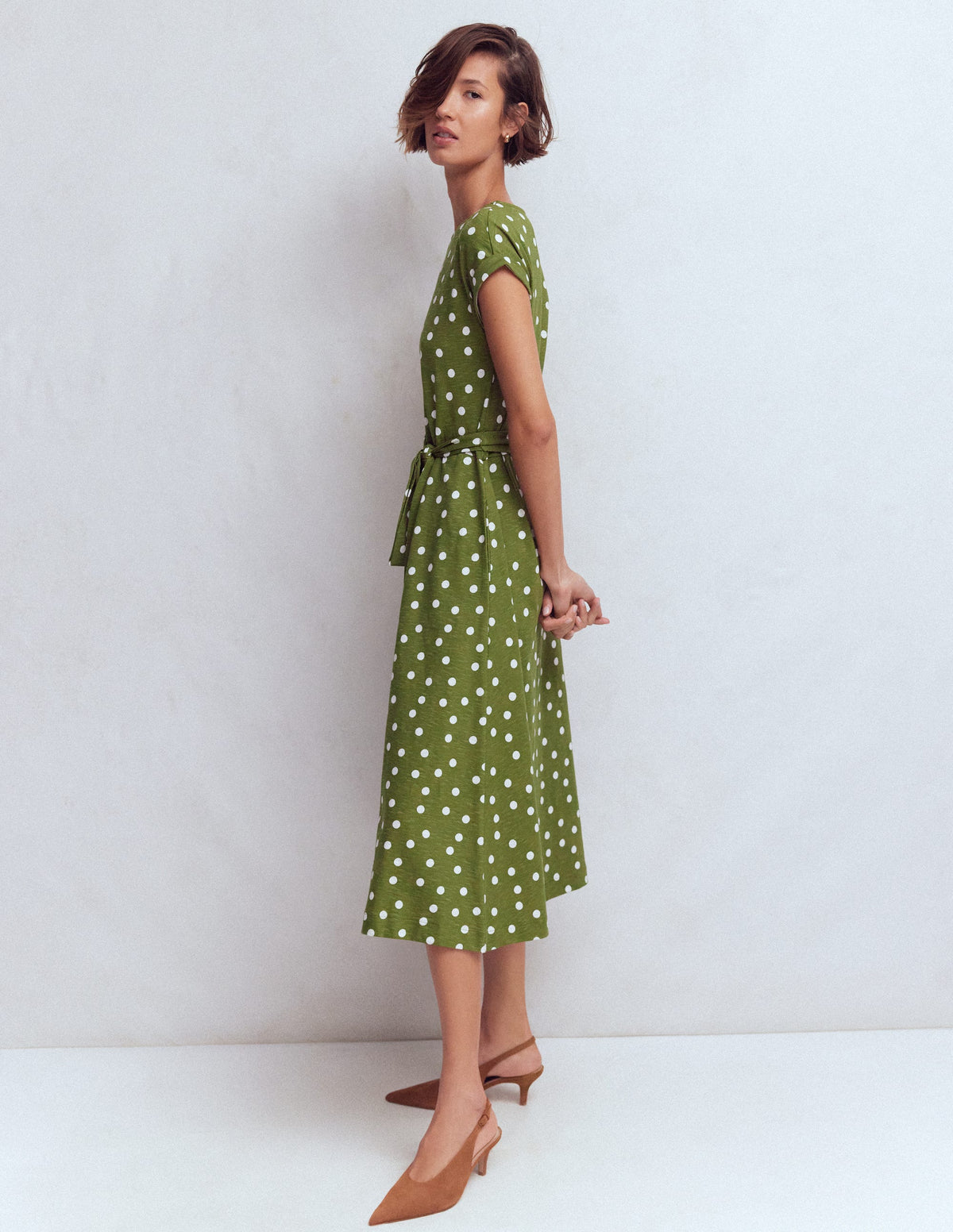 Eve Jersey-Midikleid-Olivgrün, Gemalte Tupfen-4