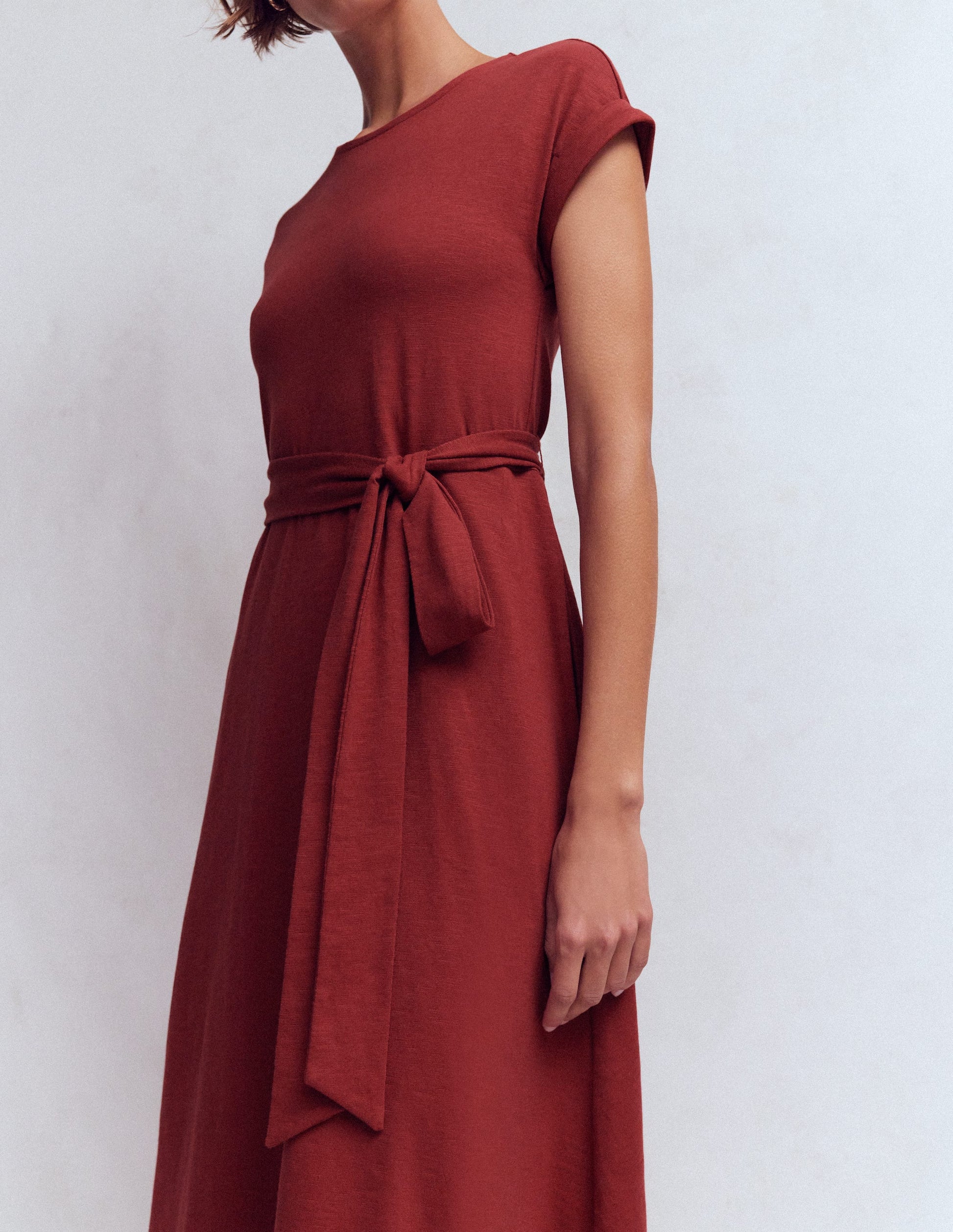 Robe midi Eve en jersey-Châtaigne profonde-2
