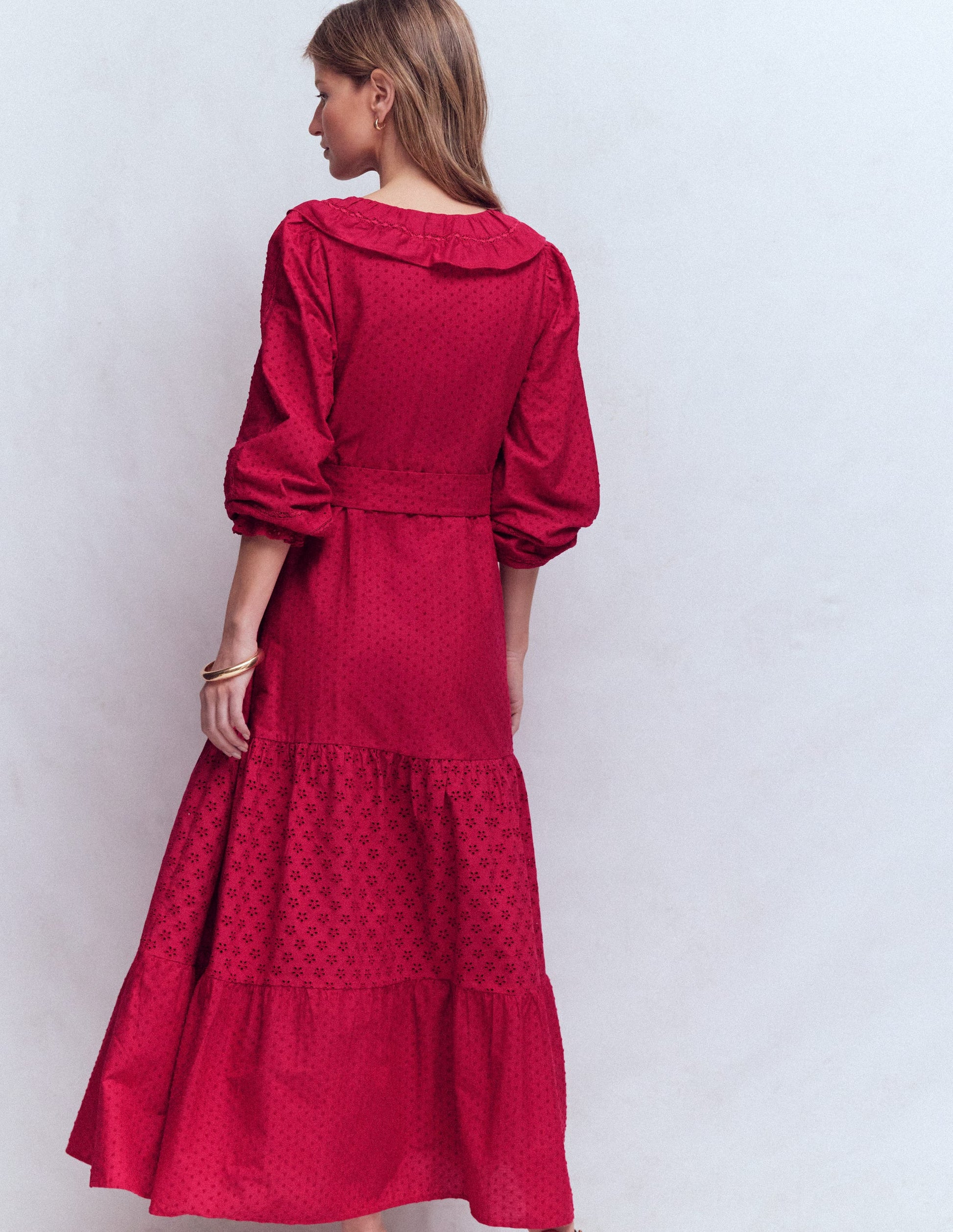 Baumwollkleid mit Rüschen vorn-Persischrot-3