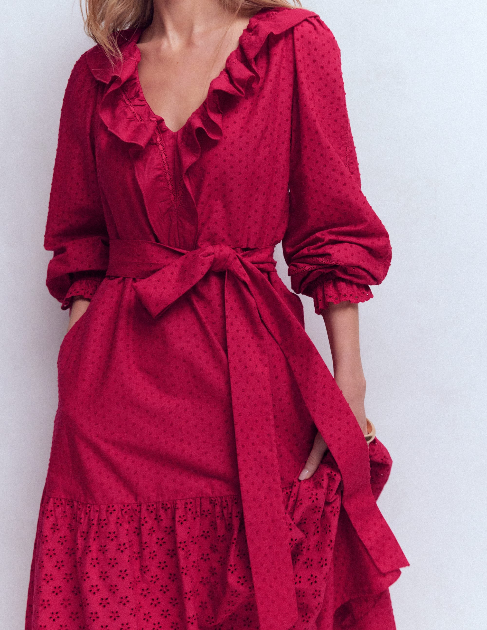 Baumwollkleid mit Rüschen vorn-Persischrot - Image 5