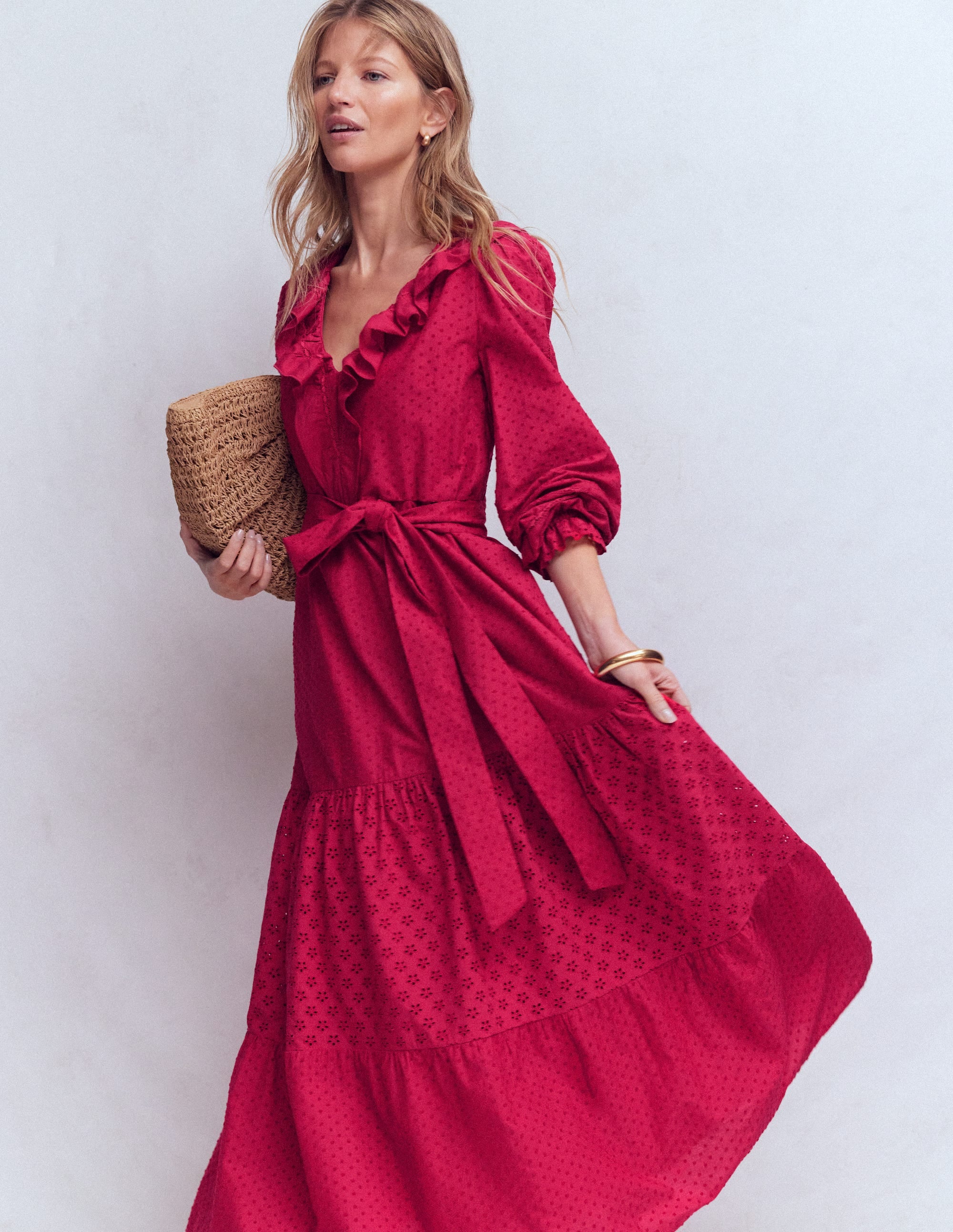 Baumwollkleid mit Rüschen vorn-Persischrot - Image 6