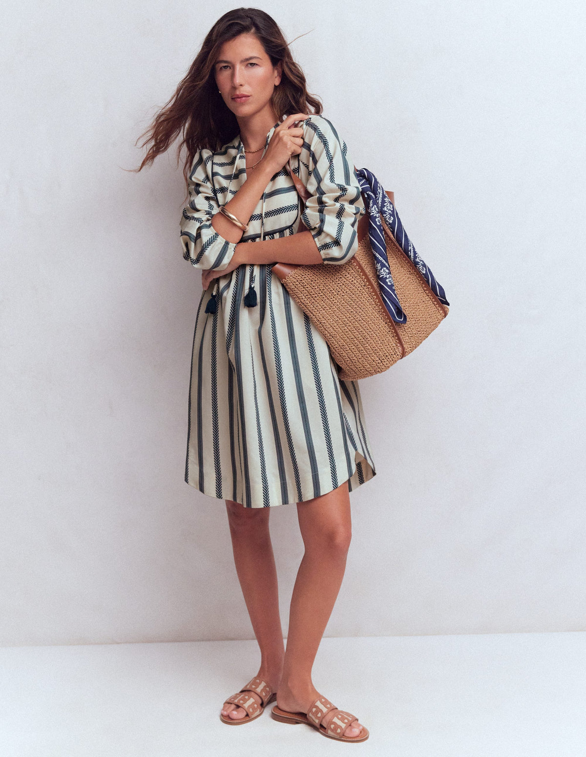 Pia Baumwollkleid mit Passe-Blau Streifen-1