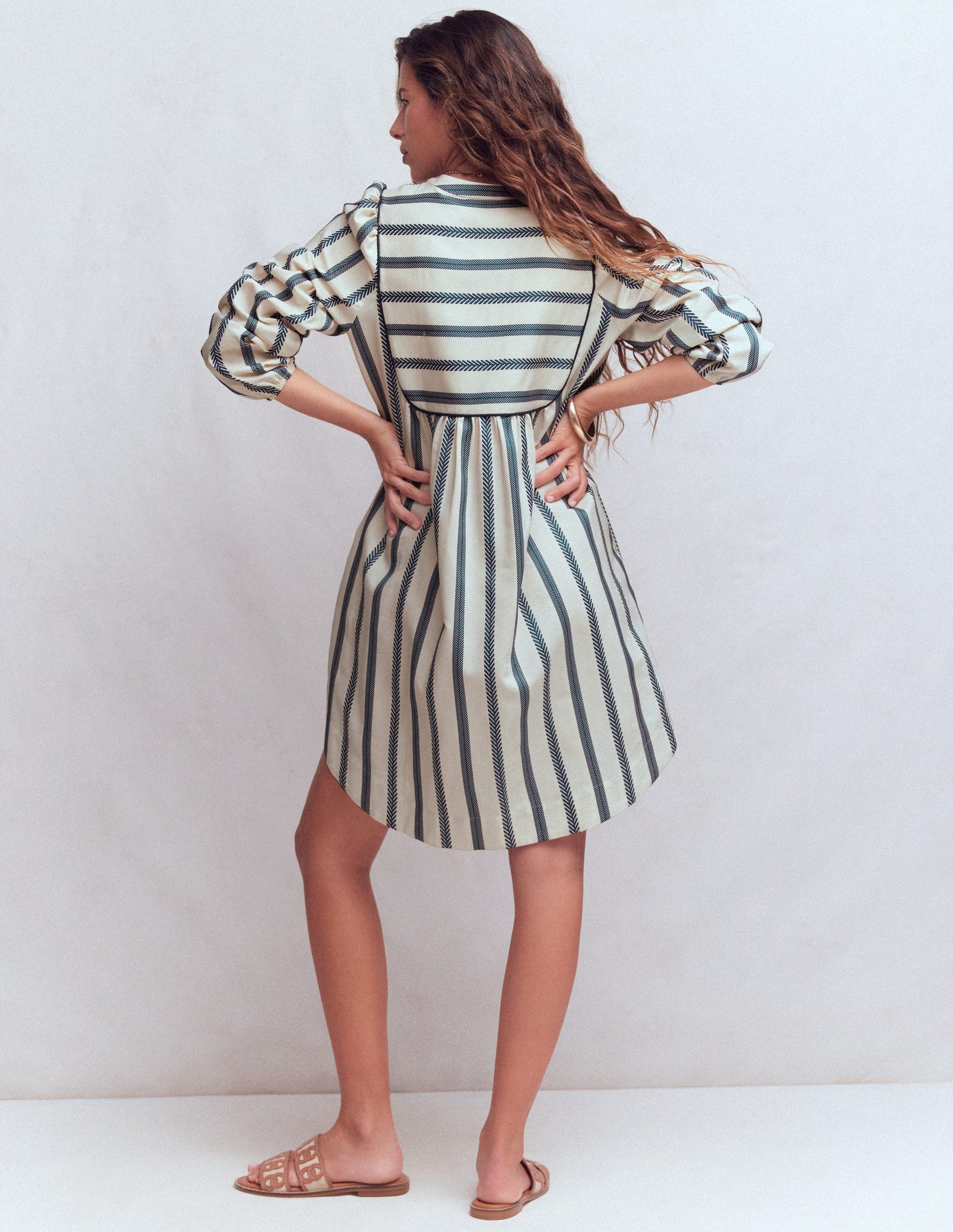 Pia Baumwollkleid mit Passe-Blau Streifen-3