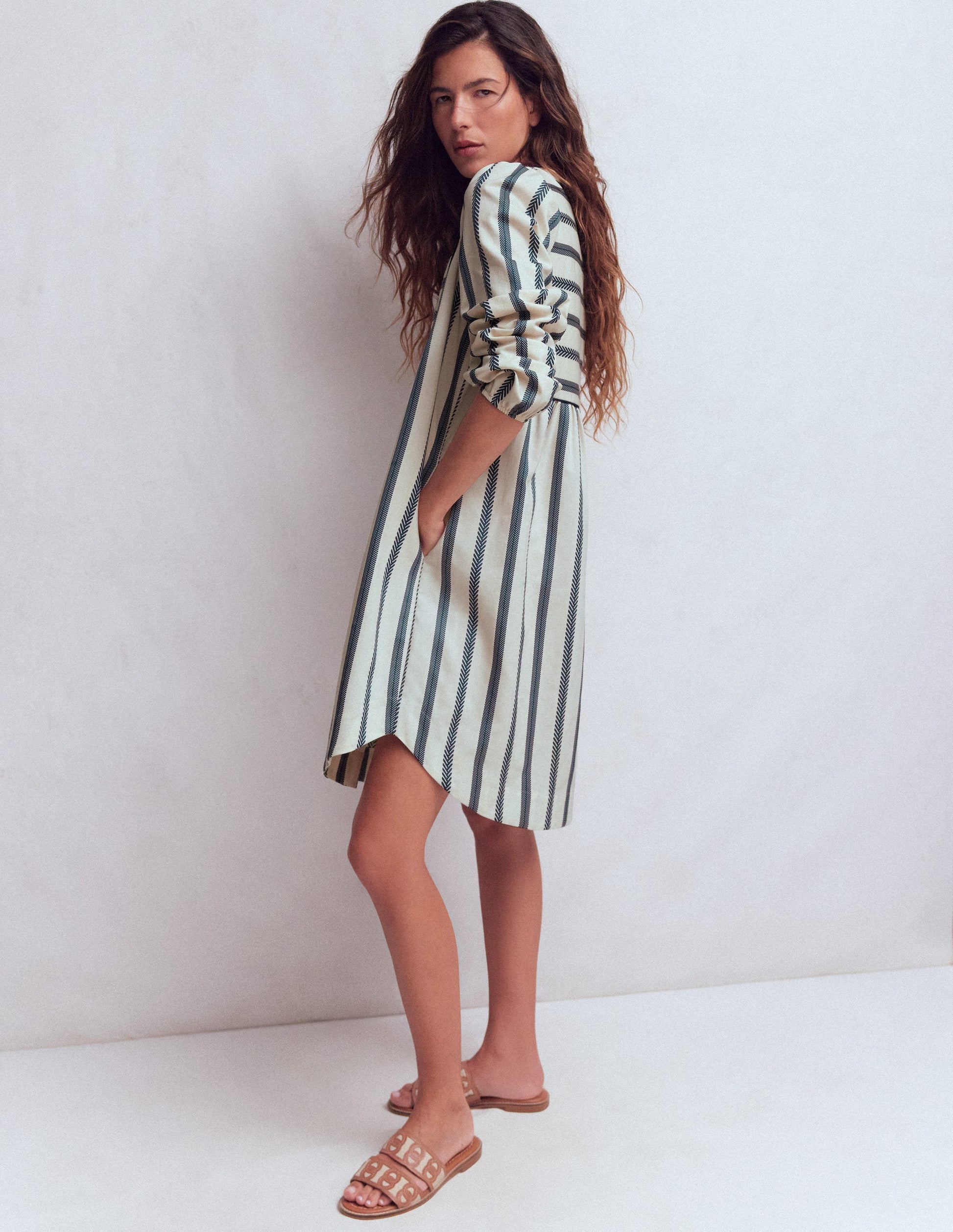 Pia Baumwollkleid mit Passe-Blau Streifen-5