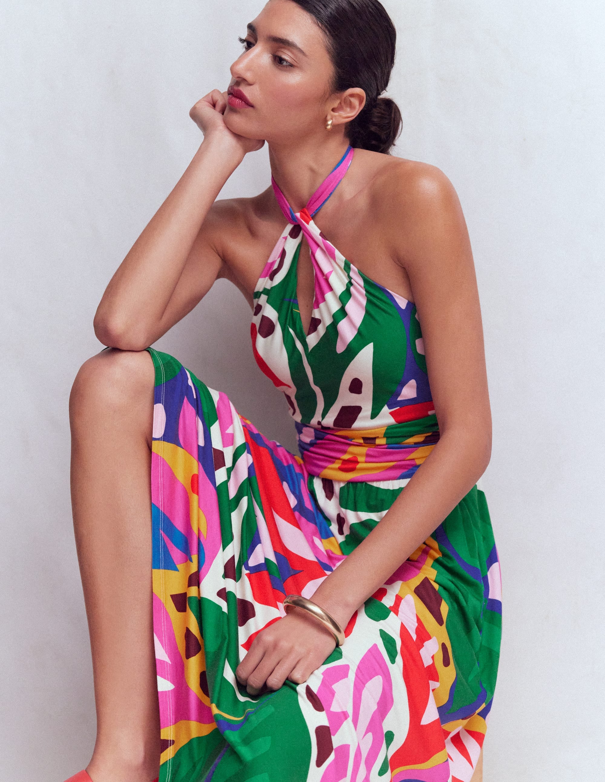 Robe à col torsadé Sydney en jersey-Multi, motif Leafy Cascade - Image 1