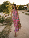 Sydney Jerseykleid mit gedrehtem Ausschnitt-Kräftiges Rosa, Strahlendes Paisleymuster