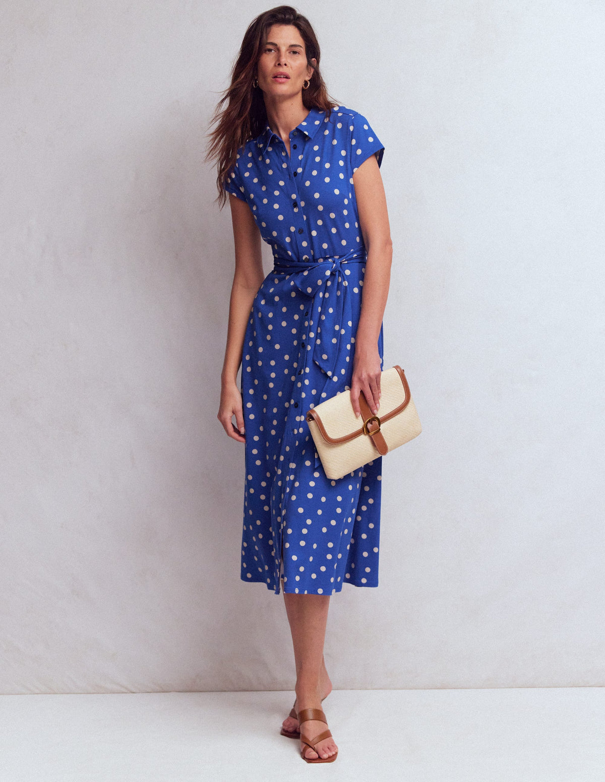 Robe-chemise Marcia en jersey-Bleu vif, pois peints-1
