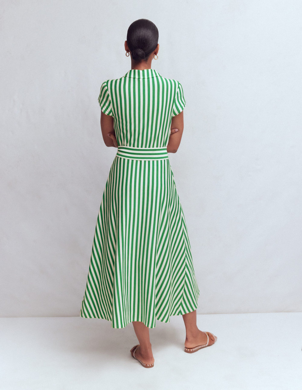 Marcia Jersey-Hemdblusenkleid-Grün und Naturweiß Streifen-3