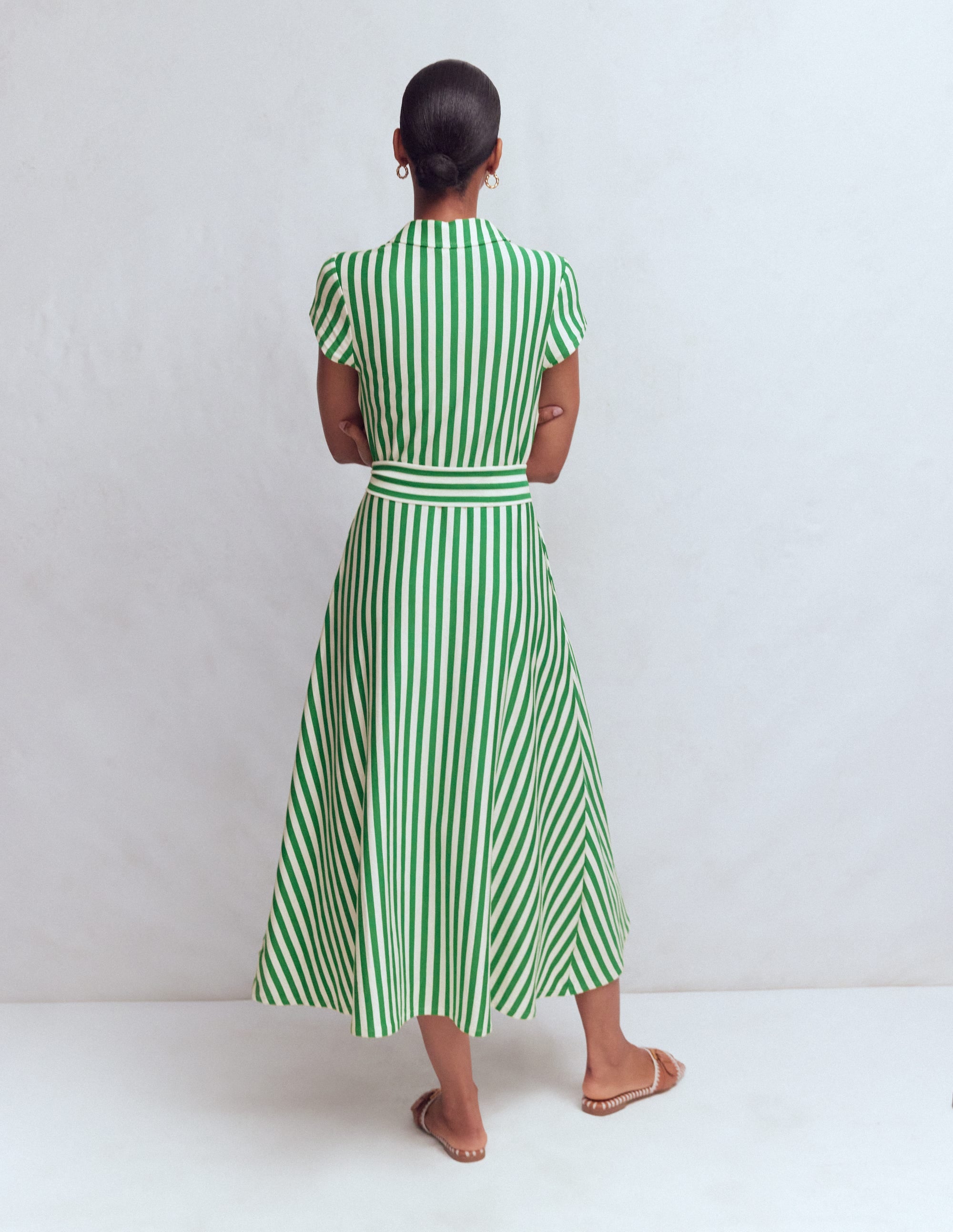 Marcia Jersey-Hemdblusenkleid-Grün und Naturweiß Streifen - Image 3