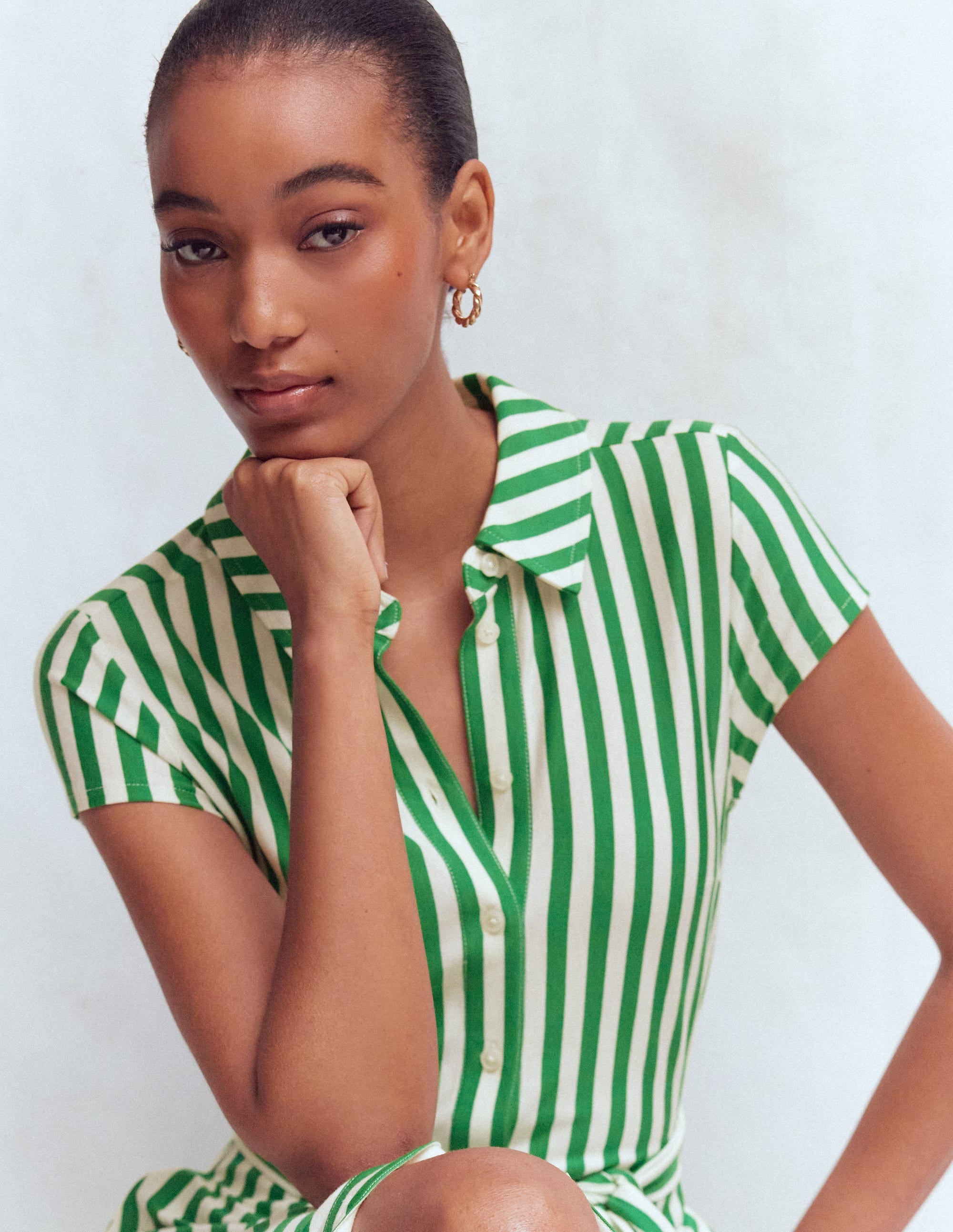 Marcia Jersey-Hemdblusenkleid-Grün und Naturweiß Streifen - Image 6