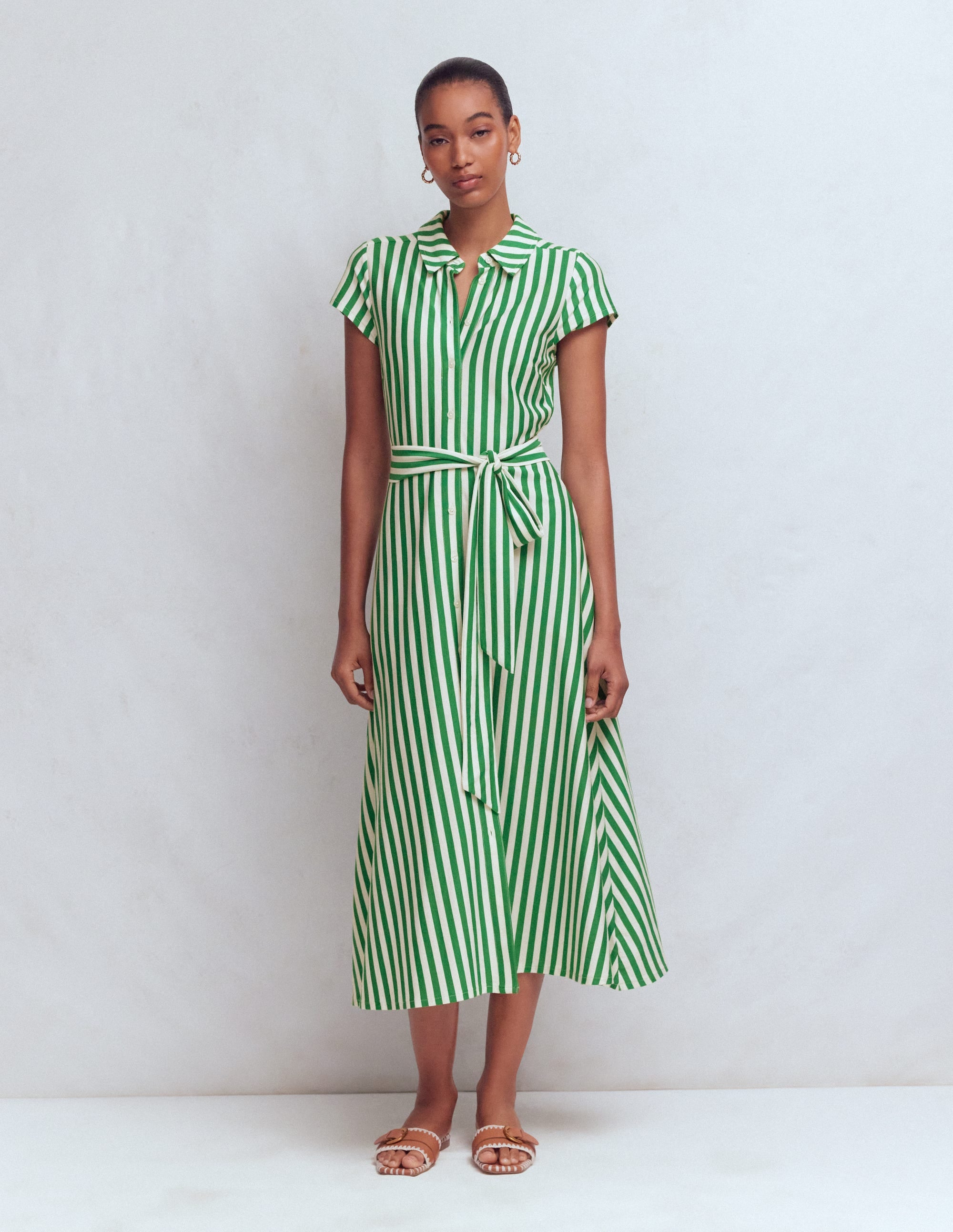 Marcia Jersey-Hemdblusenkleid-Grün und Naturweiß Streifen - Image 7