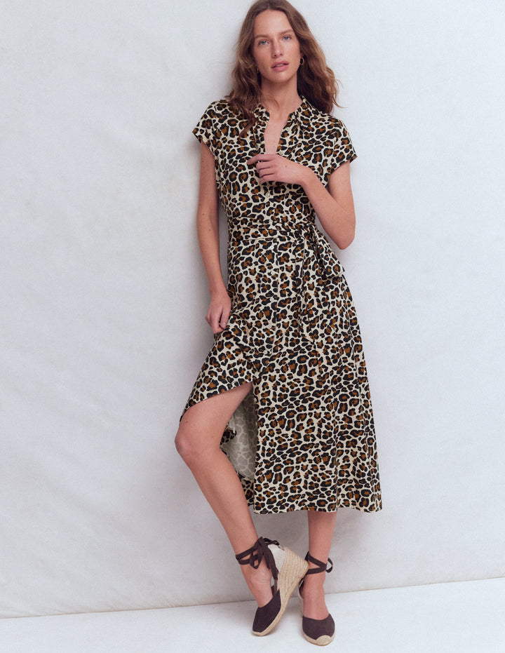 Marcia Jersey-Hemdblusenkleid-Mandelmilch, Gepard-Pop