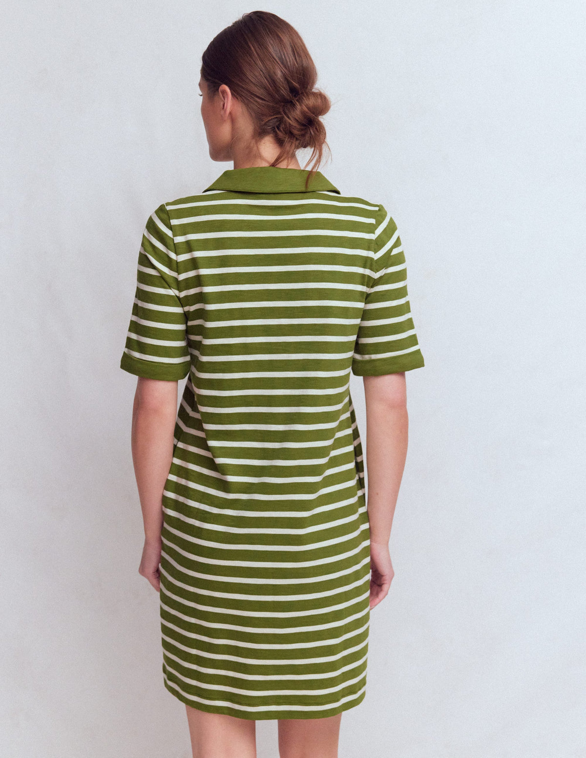 Tilda Jersey T-shirt Dress-Olive and Ivory Stripe - Image 3