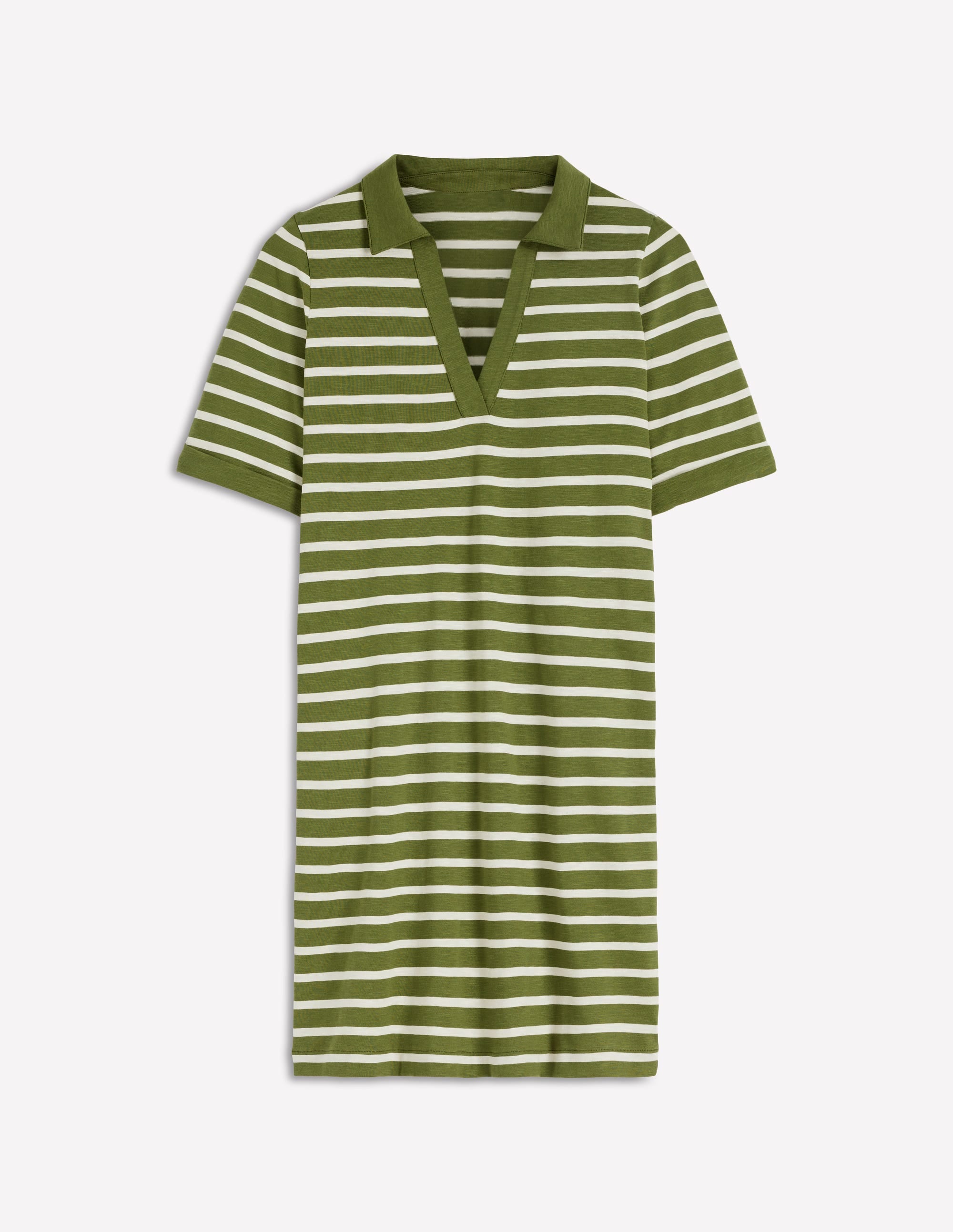 Tilda Jersey T-shirt Dress-Olive and Ivory Stripe - Image 5