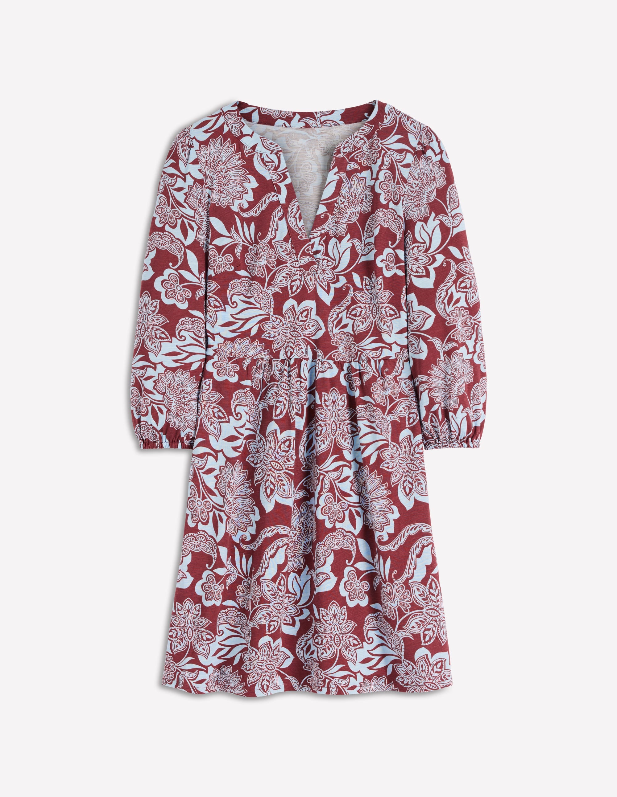 Cathy Jerseykleid mit gekerbtem Ausschnitt-Rostbraun, Elegante Blüten - Image 7