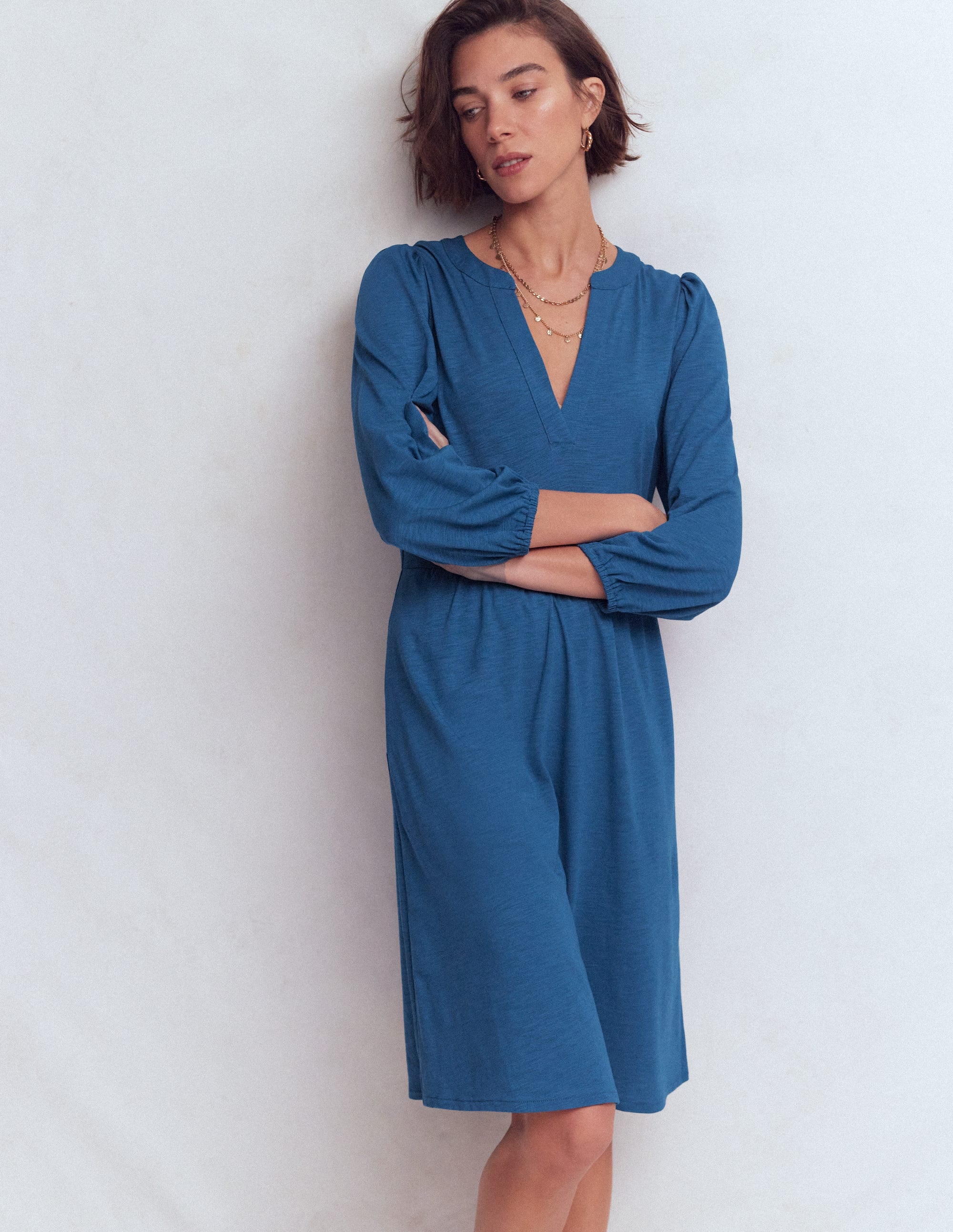 Cathy Jerseykleid mit gekerbtem Ausschnitt-Turmalinblau - Image 4
