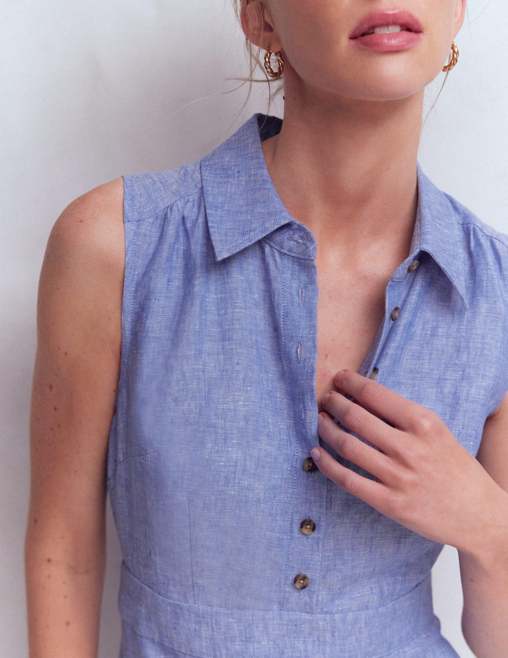 Robe Erma à taille basse en lin-Bleu chambray - Image 2