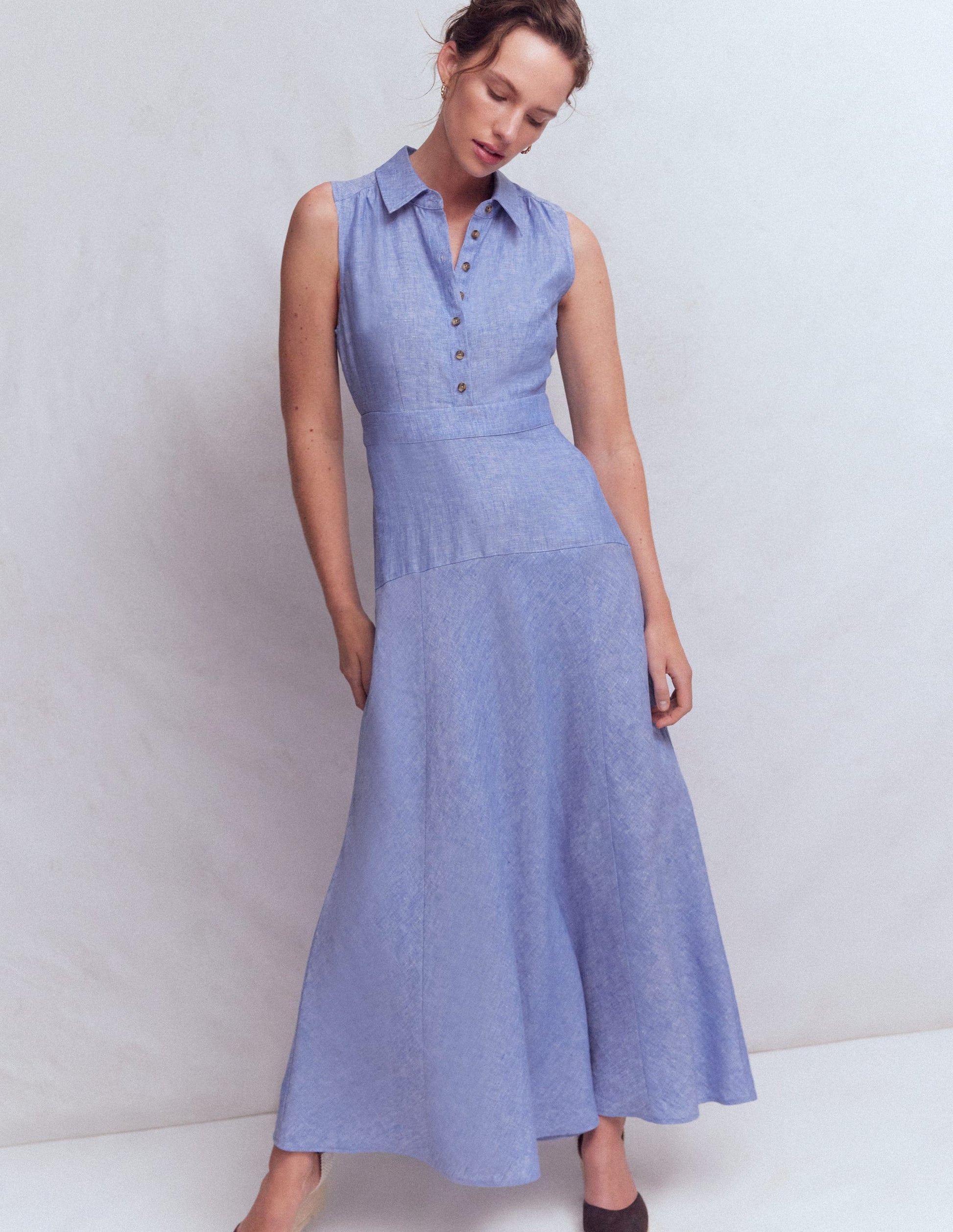 Robe Erma à taille basse en lin-Bleu chambray-4