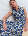 Erma Leinenkleid mit tiefer Taille-Blau Schattenblüte