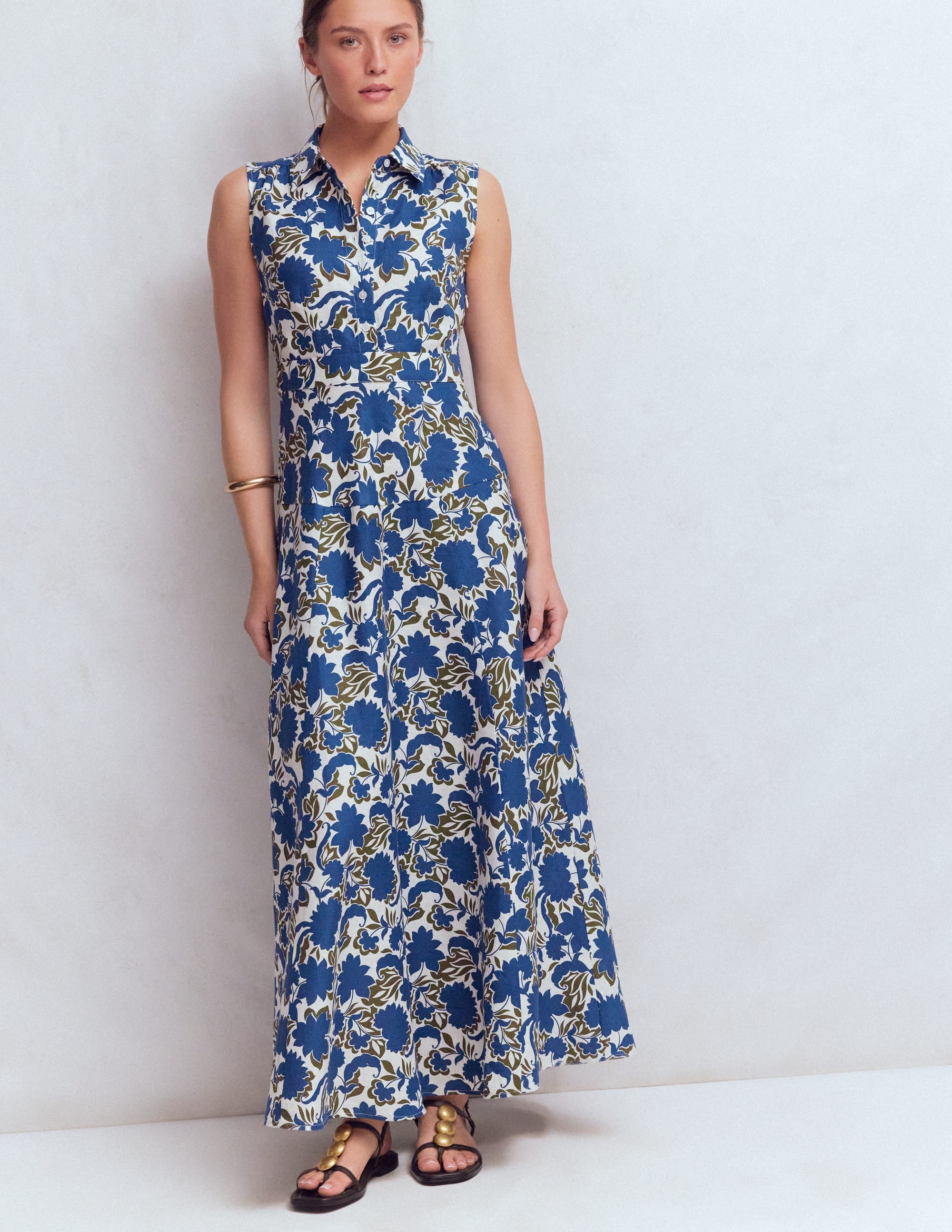 Erma Leinenkleid mit tiefer Taille-Blau Schattenblüte - Image 4
