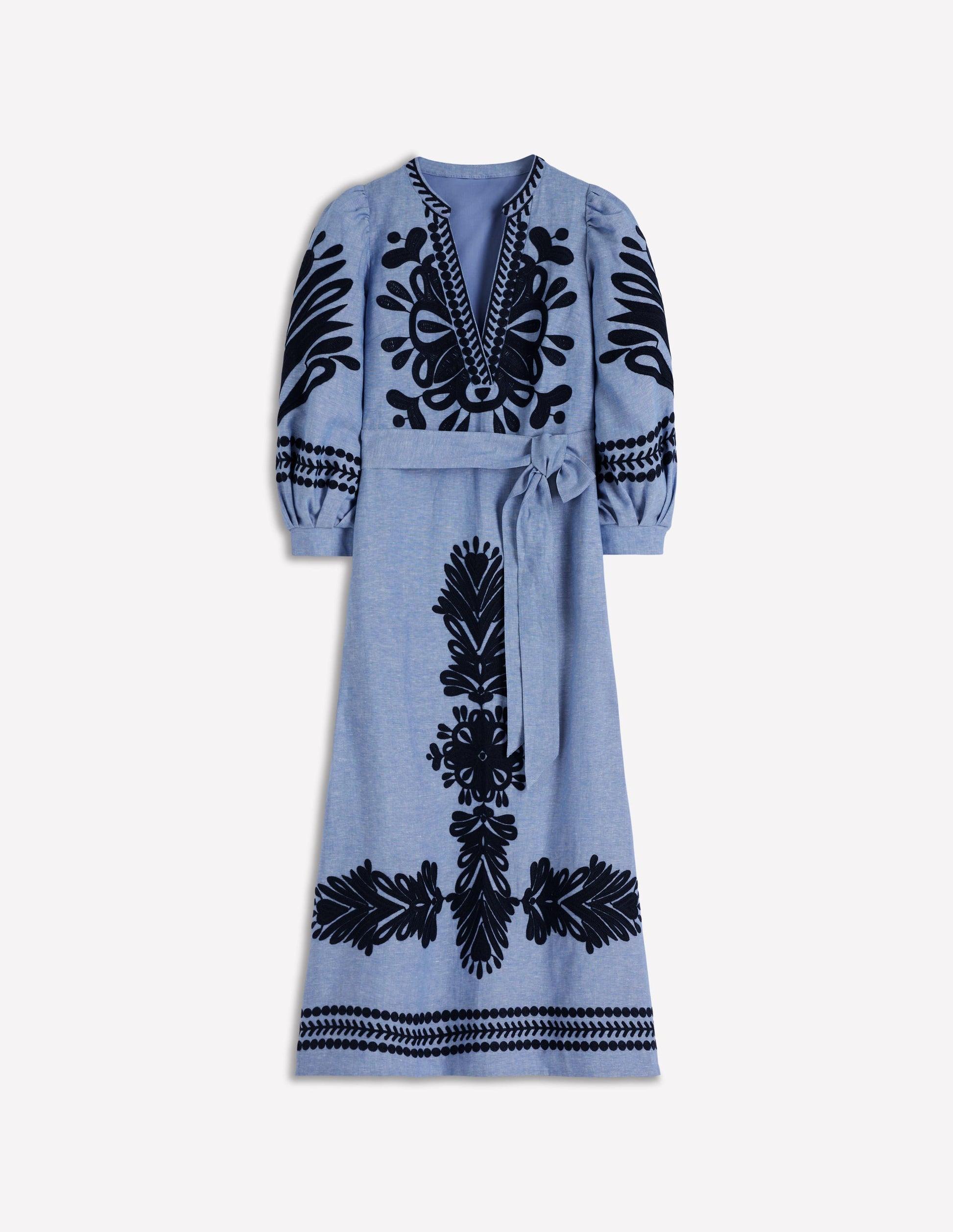 Octavia Linen Blend Dress-Embroidered Chambray-8