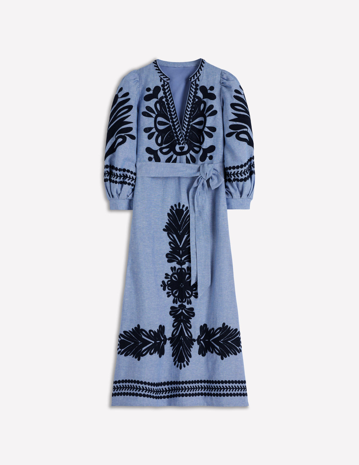 Octavia Linen Blend Dress-Embroidered Chambray - Image 8