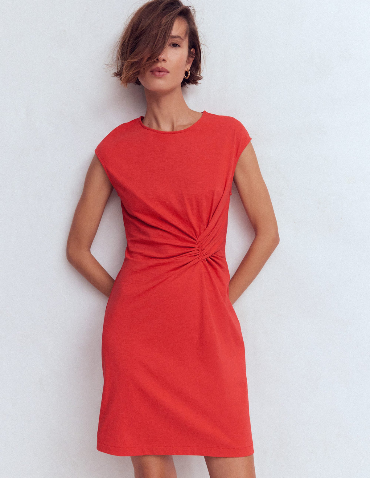 Delilah Twist Short Dress-Red Coral-5