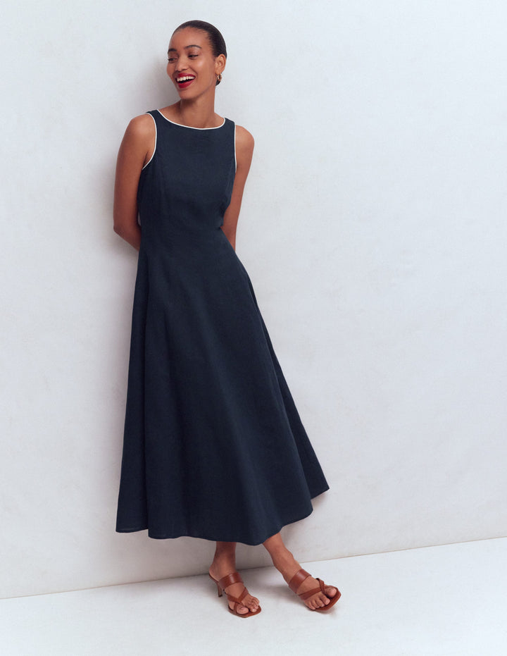 Annet Midikleid aus Leinenmischgewebe-Marineblau