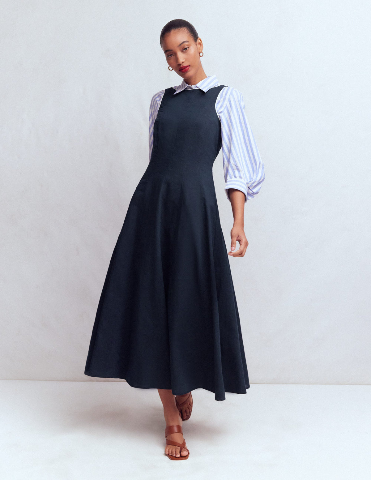 Annet Midikleid aus Leinenmischgewebe-Marineblau-4