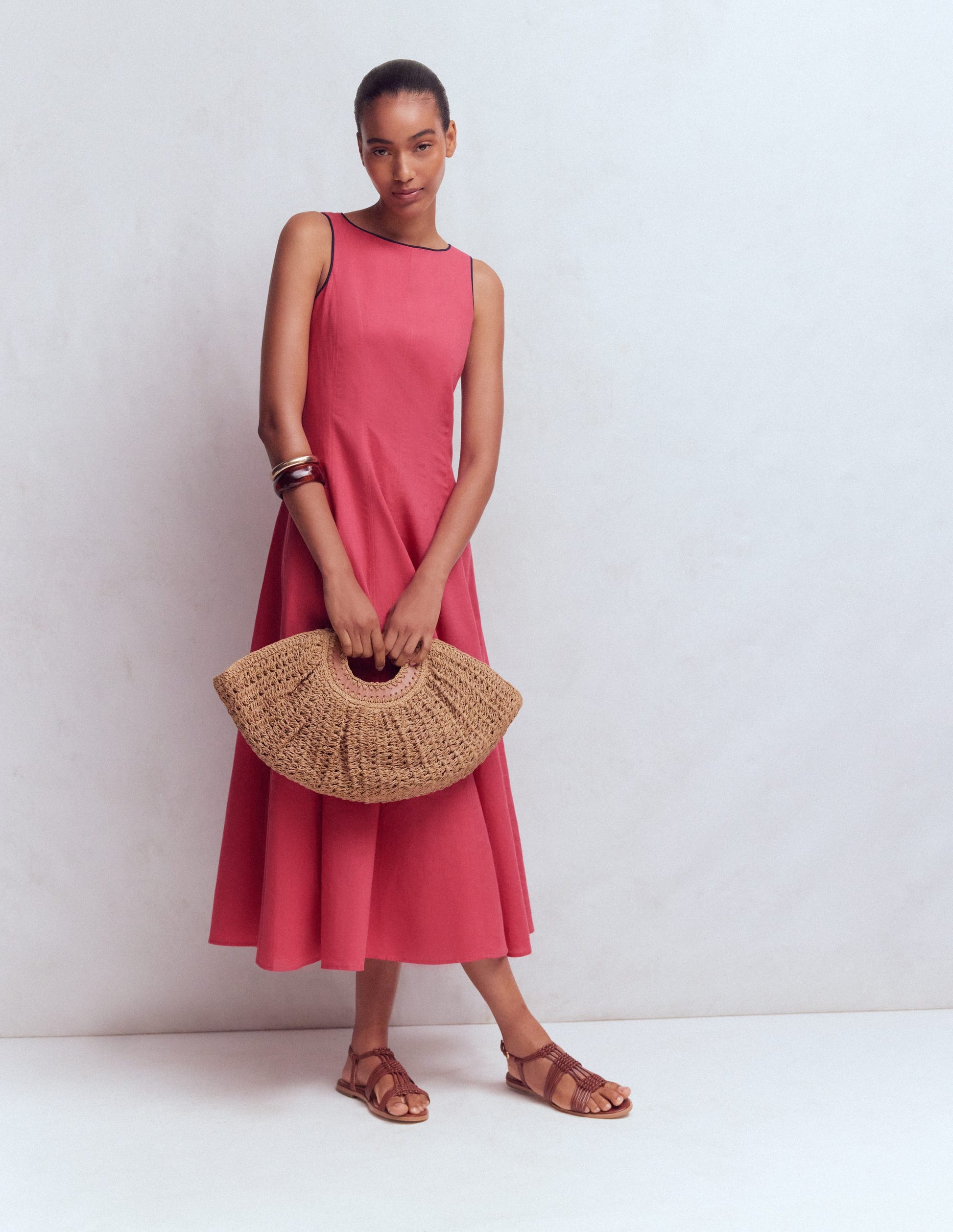 Annet Midikleid aus Leinenmischgewebe-Kirschrot-3
