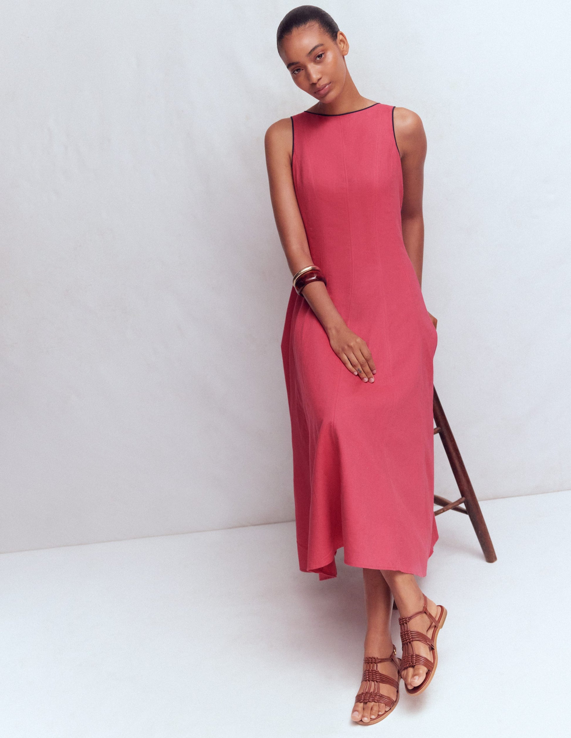 Annet Midikleid aus Leinenmischgewebe-Kirschrot-4