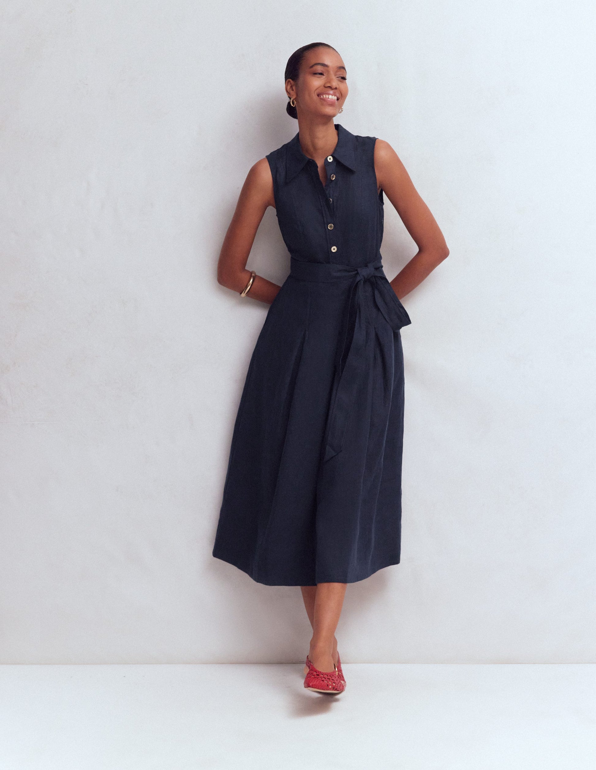 Belinda Hemdblusenkleid aus Leinen-Marineblau-1