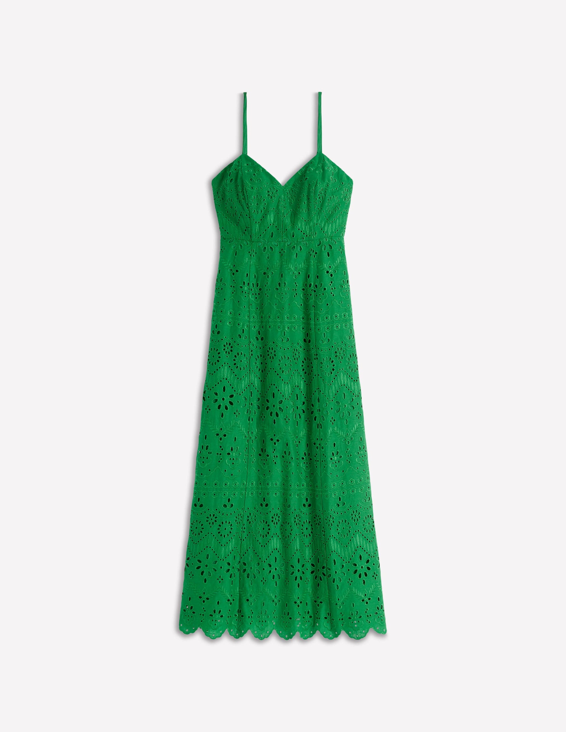 Robe en lin à taille empire et broderie anglaise-Broderie anglaise émeraude profond-7