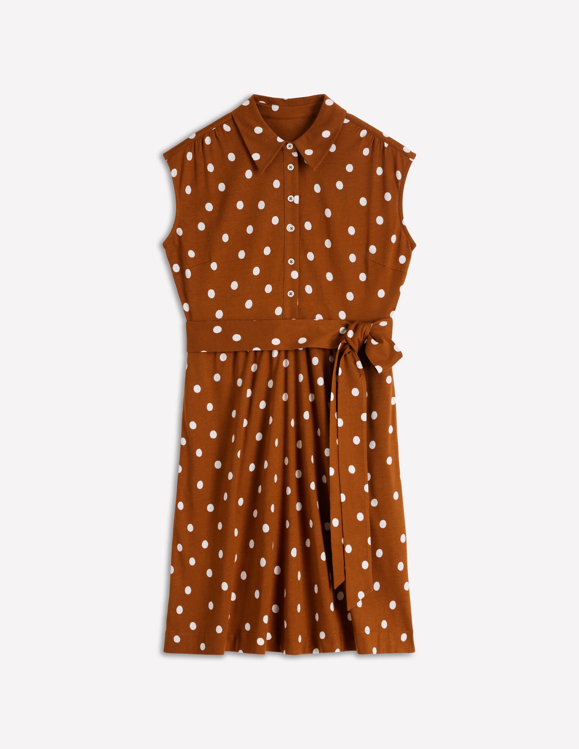 Honor Kurzes Jersey-Hemdblusenkleid-Cognac, Gemalte Tupfen - Image 7