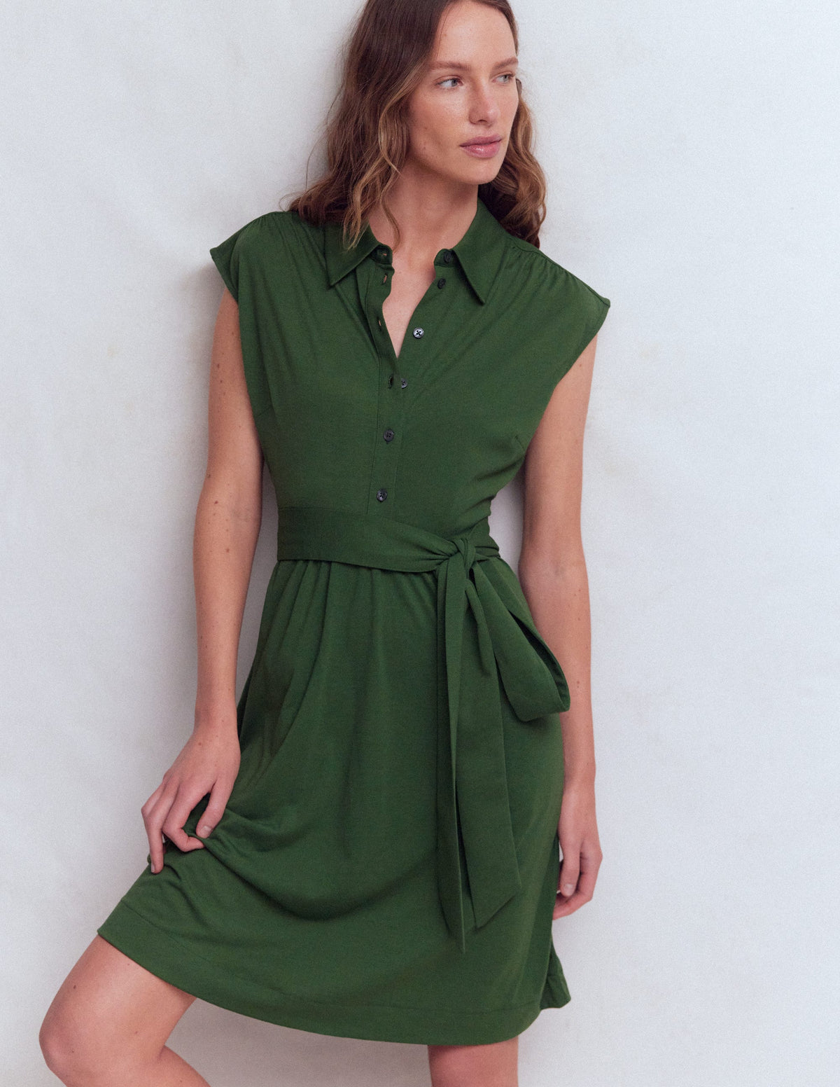 Honor Kurzes Jersey-Hemdblusenkleid-Ackerbohnengrün-1