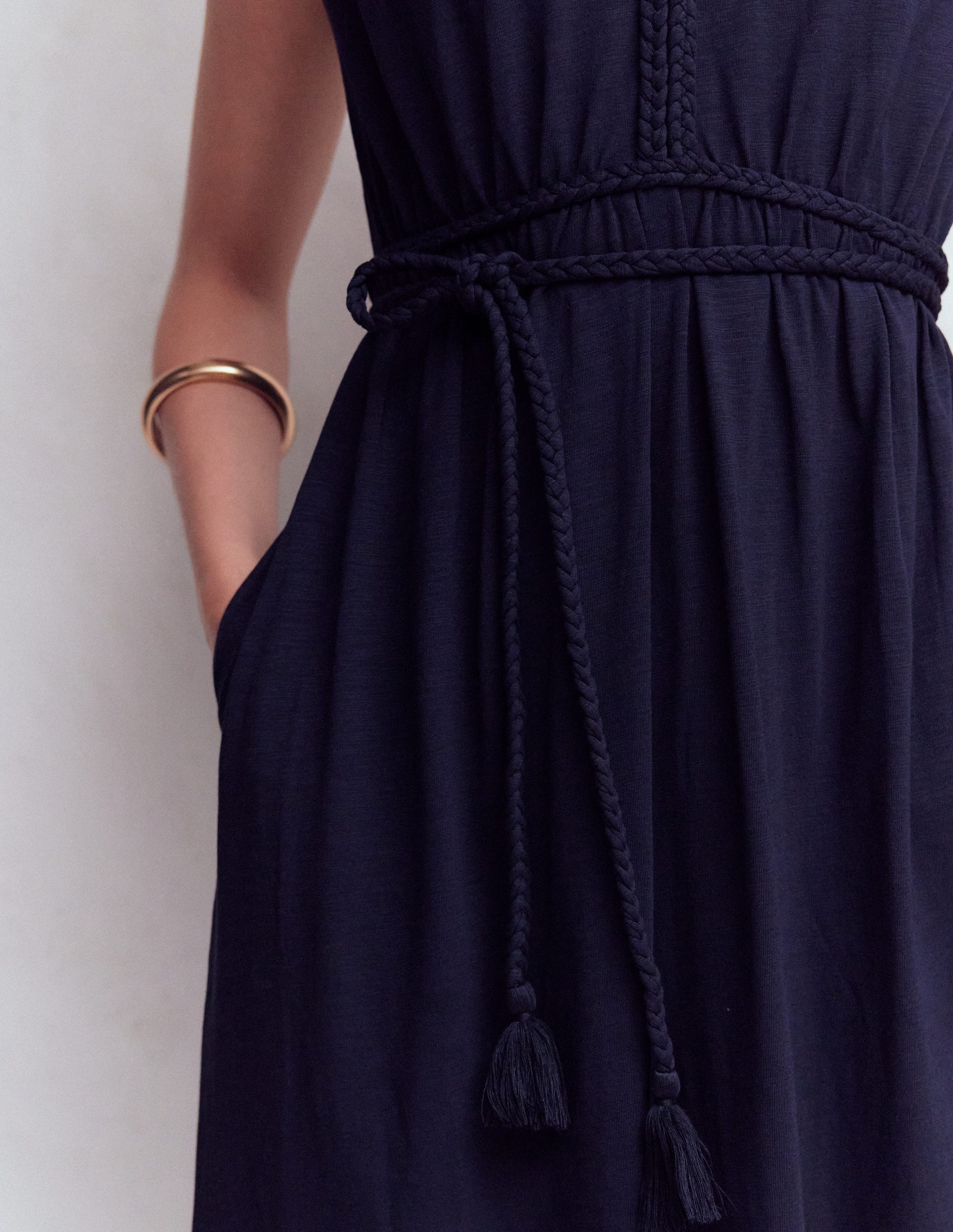 Heidi Gerafftes Jerseykleid mit Kordel-Marineblau - Image 3