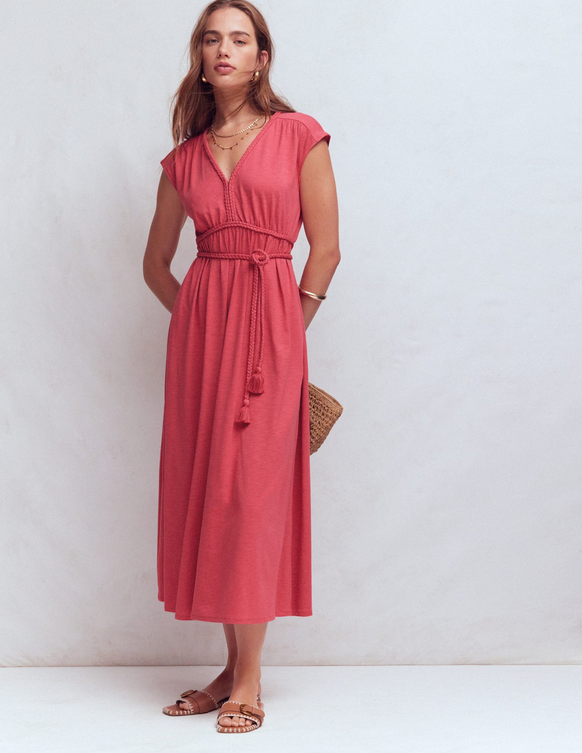 Heidi Gerafftes Jerseykleid mit Kordel-Winter Puderrosa-1